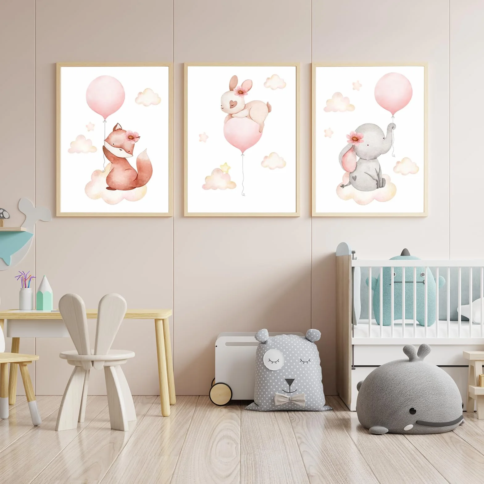 GZYYANG Set di 3 poster per cameretta dei bambini, formato A4, decorazione per la cameretta dei bambini, con animali, per la cameretta dei bambini, senza cornice