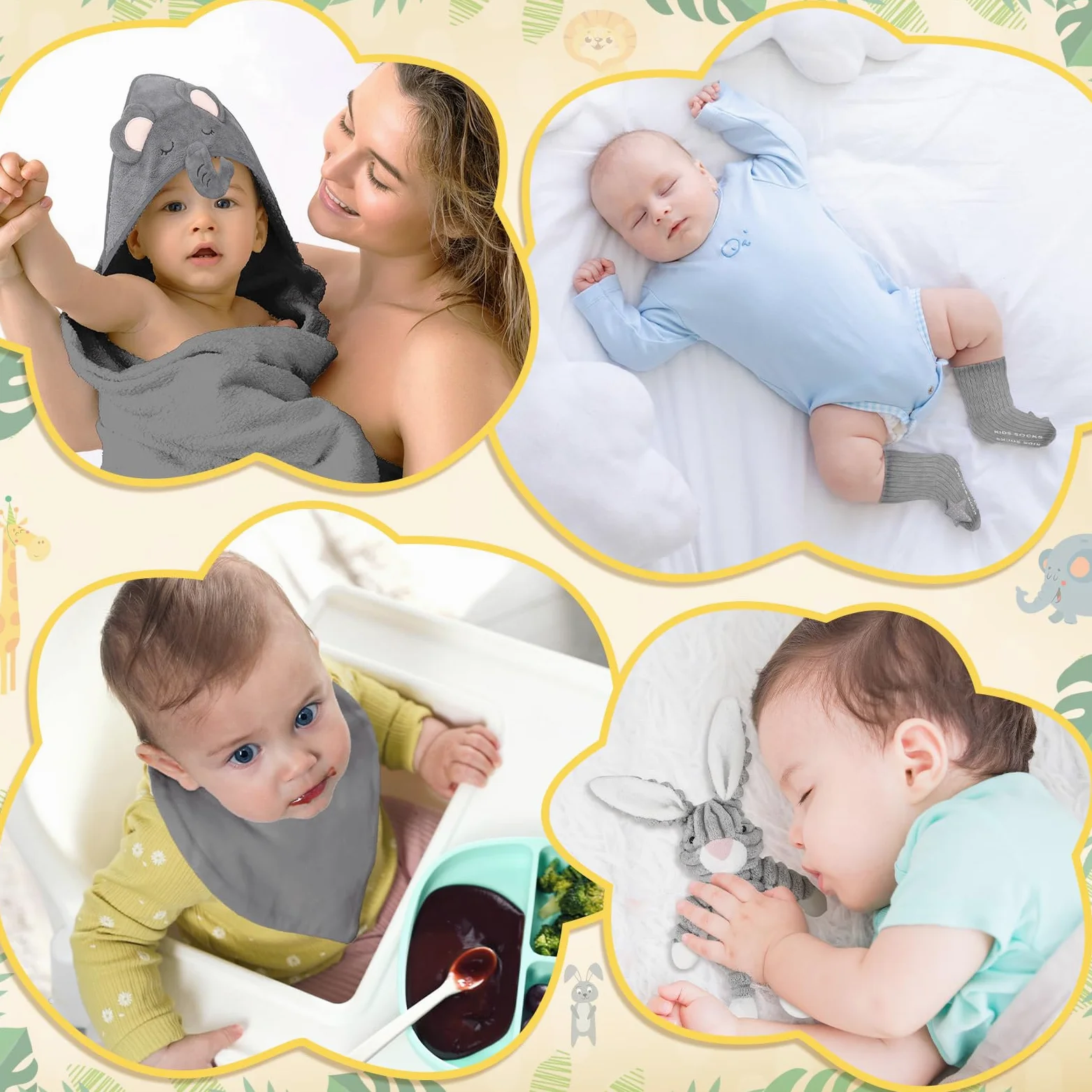 Neonato Regalo Nascita, 9 Pezzi Regali Neonata Maschio Set per Bambini Asciugamano Lenitivo Bavaglino Massaggia Gengive Coperta per Neonati Milestone Baby Cards per Baby Shower Neo Genitori