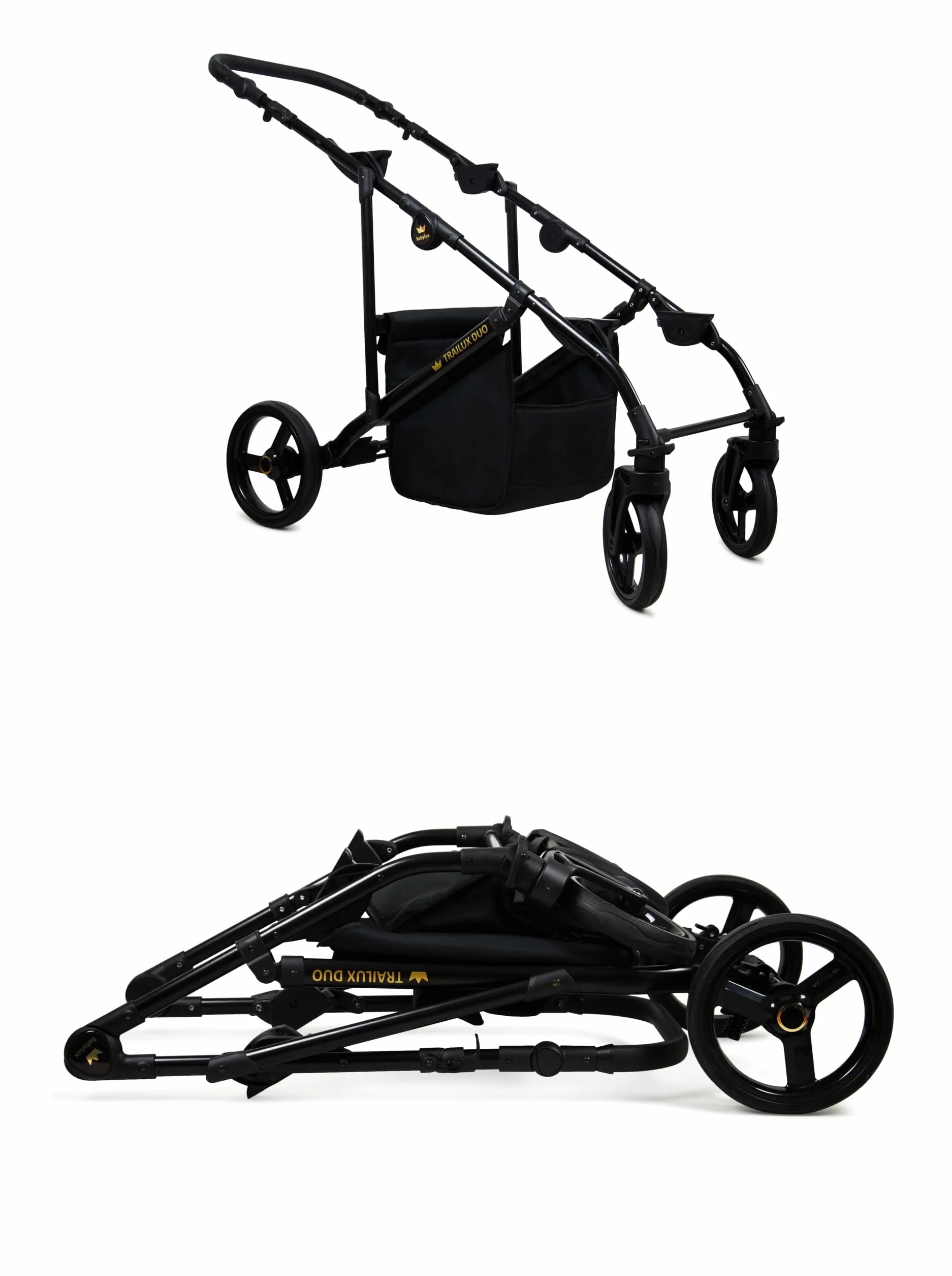 BabyLux® Bambini Passeggino per gemelli Completo Set 3 in 1 - Duo | Onyx - incl. Navicella, Canna, Seggiolino Auto - Carrozzina Neonati Sistema Combinato - con Borsa fasciatoio, Copertura antipioggia