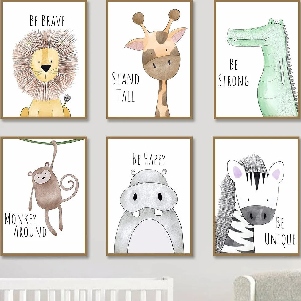 Hwtcjx Set di 6 immagini per la Cameretta dei Bambini, Quadri Cameretta Bambino, Decorazione per Bambini, Quadri per Camera Bambini, Animali Della Foresta, Safari, Senza Cornici (20 x 30 cm) (Set 1)