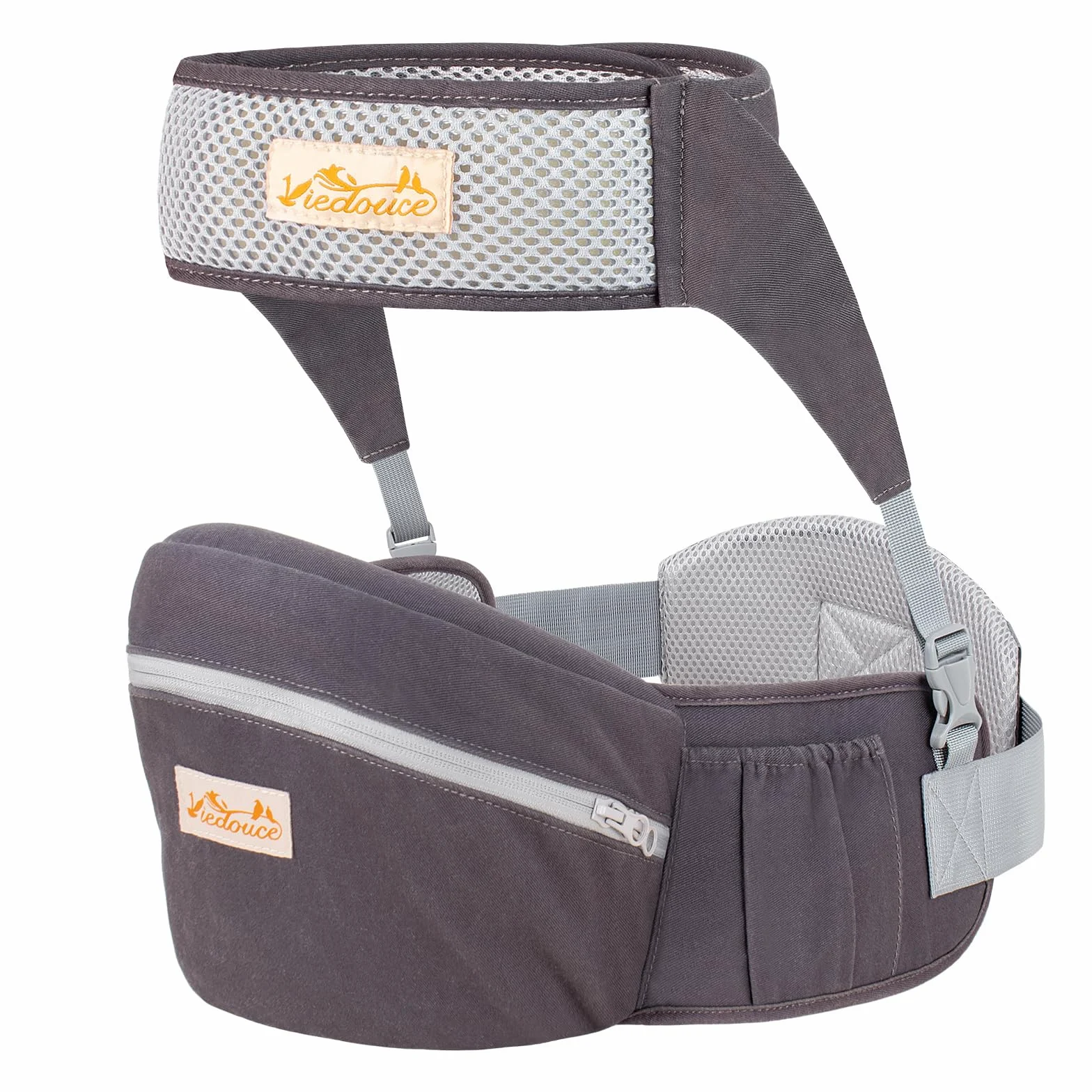Viedouce Hipseat Marsupio Neonato Ergonomico, Neonati Marsupio Bambino con Cintura di Sicurezza, Leggero e Traspirante per 4-36 Mesi (Grigio Scuro)