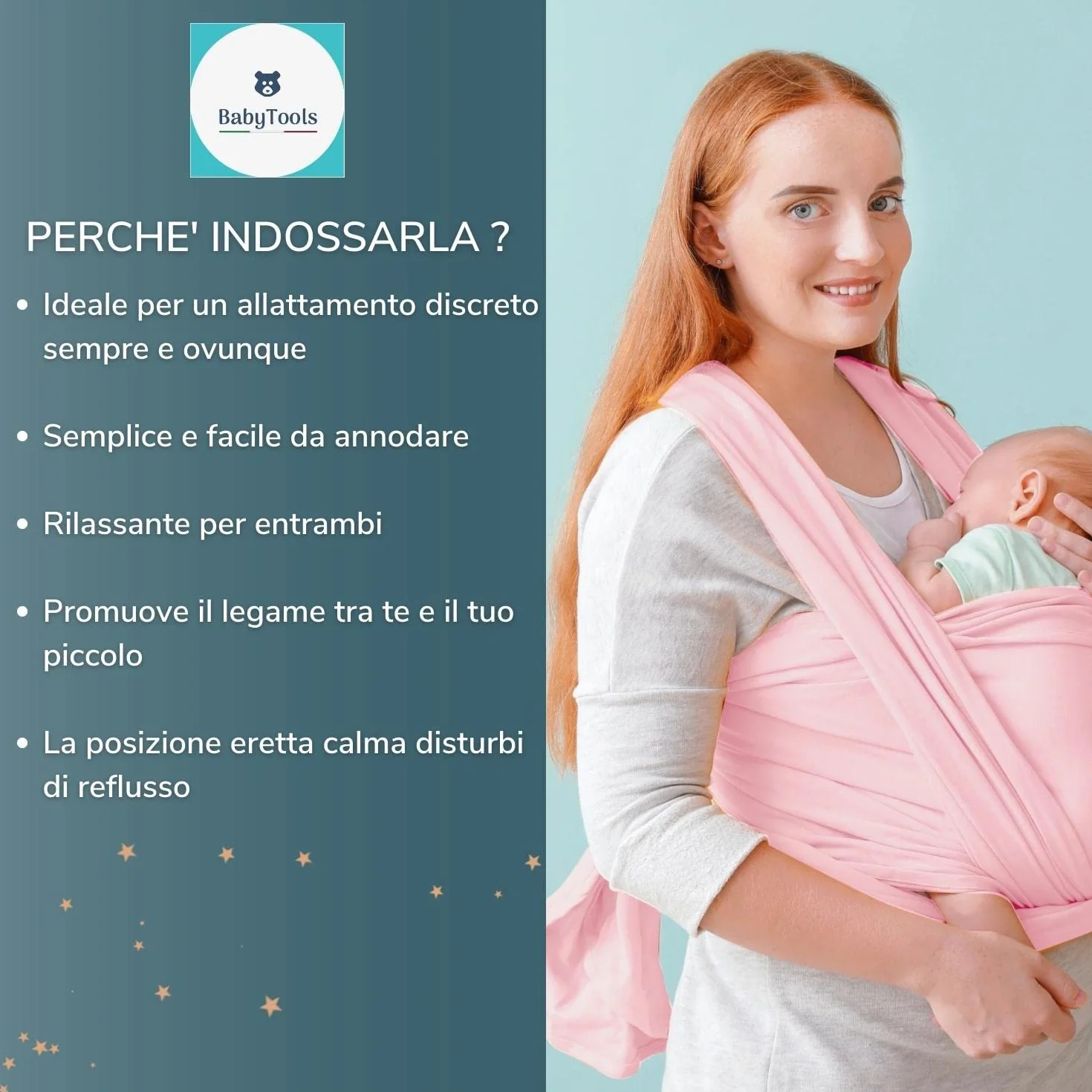 Fascia Neonato (100% Made In Italy) Con 2 BAVAGLINI INCLUSI, Fascia Porta Bebe In Cotone Organico, Fascia Neonato Porta Bebe In Tessuto Morbido, Leggero, Traspirante, Adatta Fino A 15 Kg