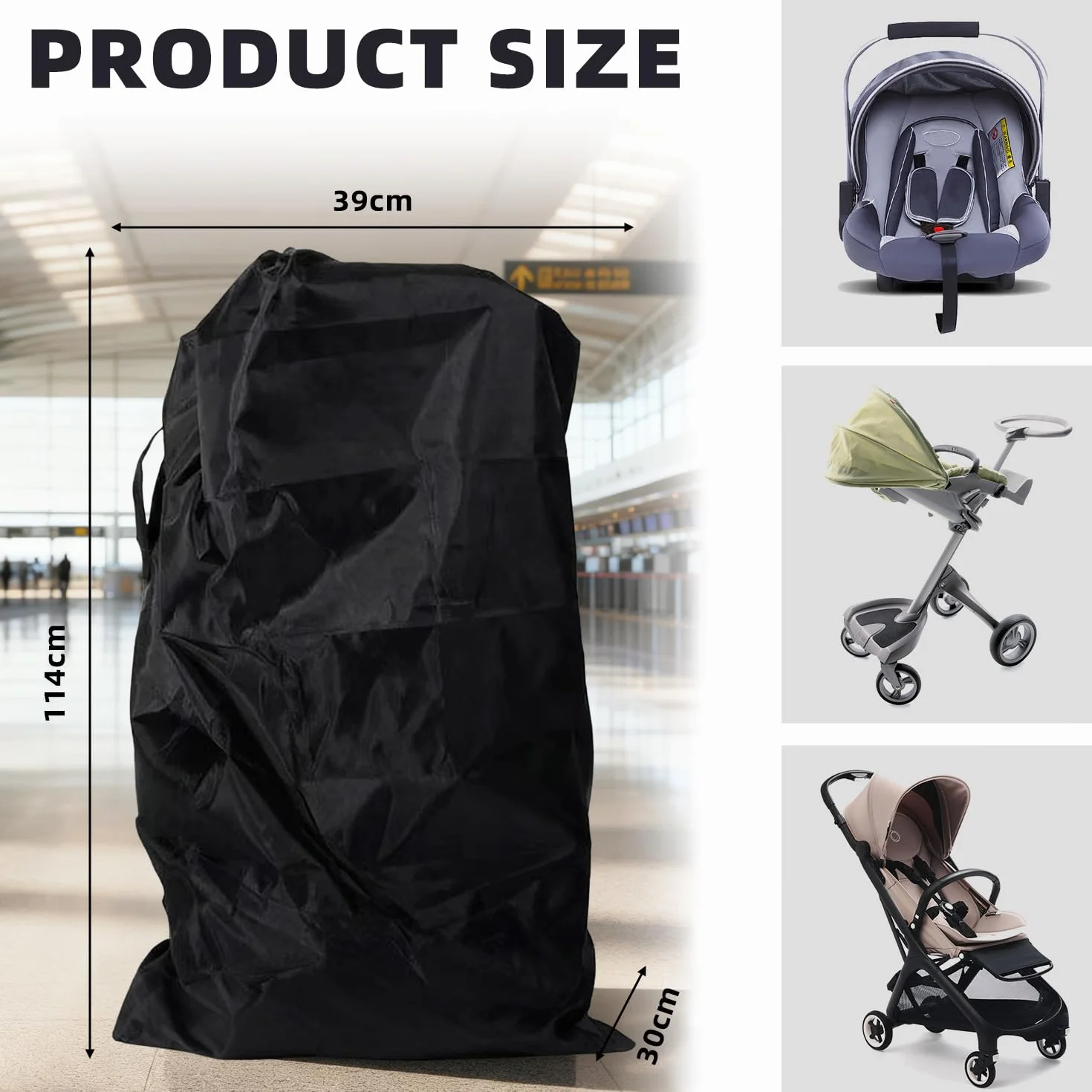 Borsa da Viaggio per Passeggino,Borsa Trasporto Passeggino Impermeabile con Tracolla, Custodia Universale per Carrozzina da Viaggio, Protezione per Aereo e Outdoor - Dimensioni: 114 x 39 x 30 cm.