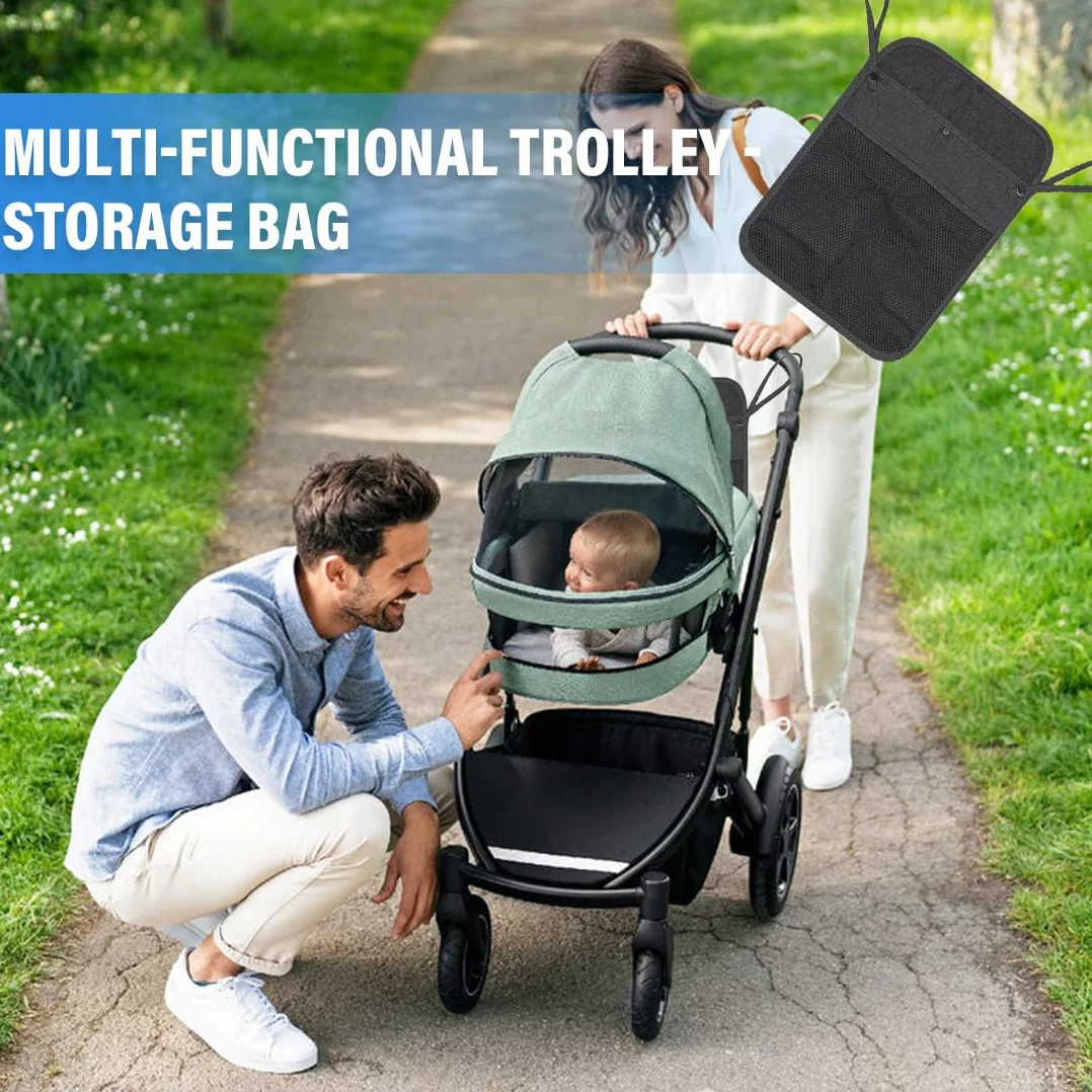 Organizer per passeggini, 1 borsa portaoggetti universale per passeggino a doppio strato con rete portaoggetti sul retro del passeggino adatta alla maggior parte delle maniglie (nero)
