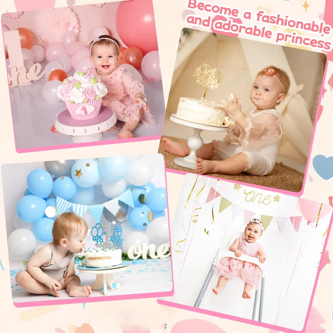 3 Pezzi Fascia Capelli Neonata, Corona Principessa Fascia, Corona Fascia Neonato, Accessori per Bambina, Per Compleanni, Feste, Morbido, Cotone, Elastico, Grazioso(Oro, Argento, Rosa)