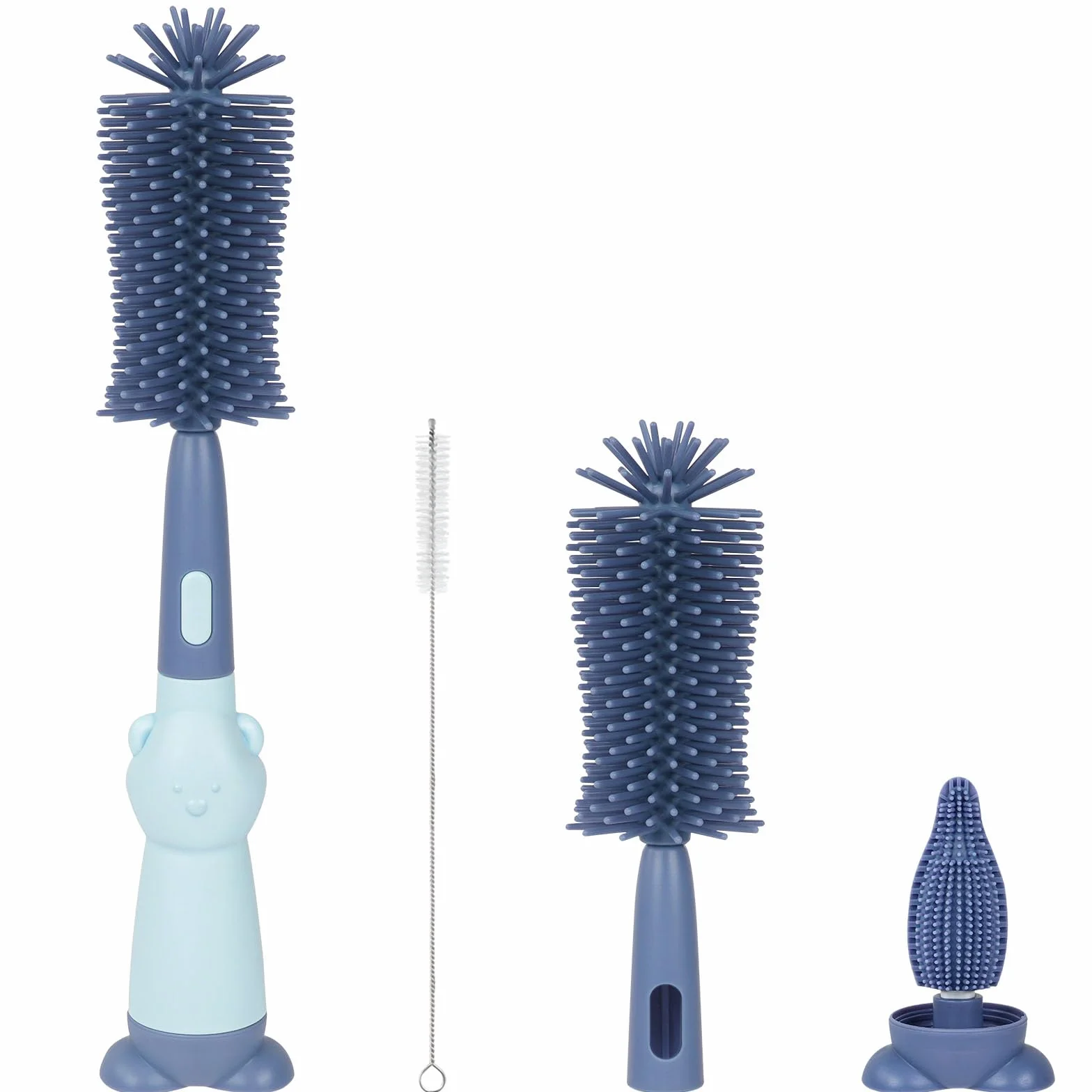 Vicloon Spazzola per Biberon, 3 in 1 Spazzola per la Pulizia di Biberon e Ciuccio, Scovolino in Silicone per la Pulizia, Tettarella, Cannucce, Blu Roccia