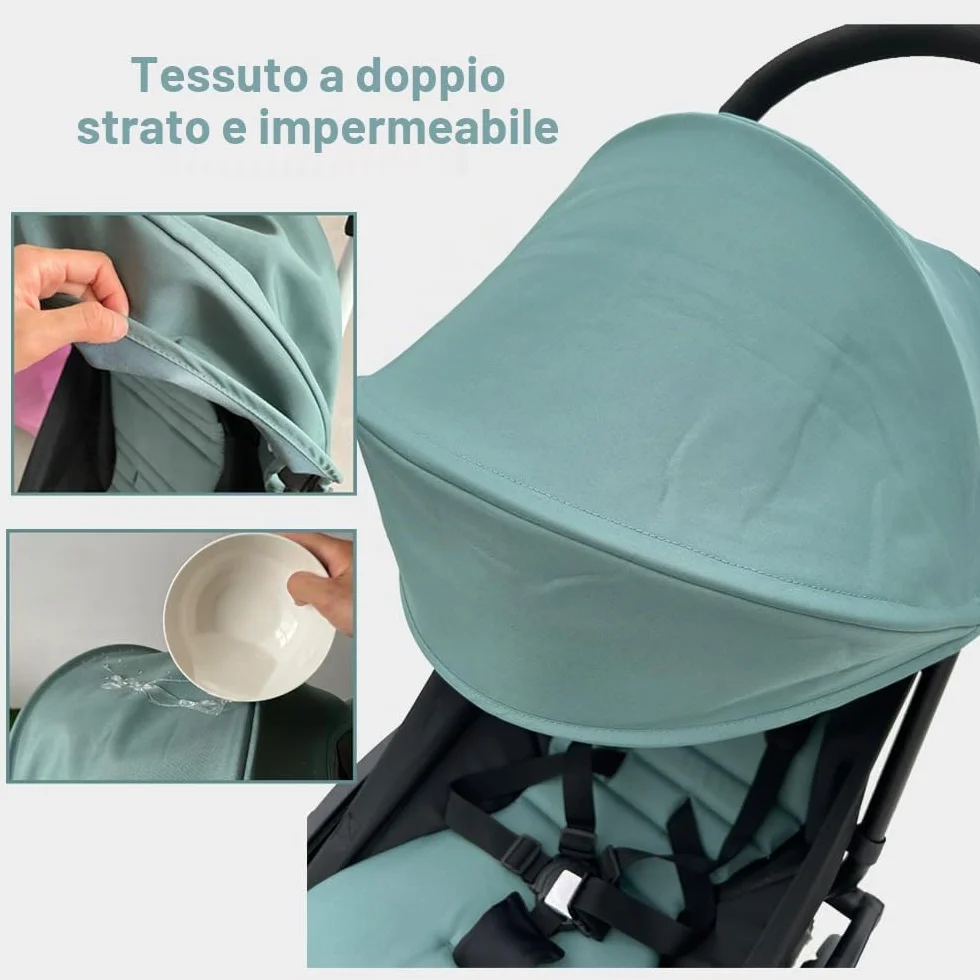 Baldacchino e cuscino per seggiolino per passeggino compatibili con Babyzen YOYO 2 e YOYO+, kit di ricambio di accessori per passeggino, tessuto impermeabile a doppio strato (blu acqua)