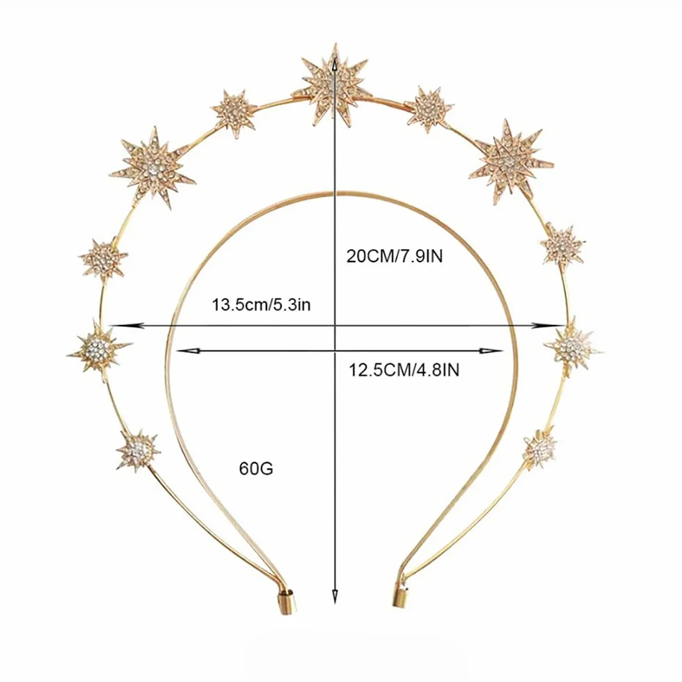 1 Pezzo Cerchietto per Capelli con Strass a Forma di Stella, Cerchietto Sole Oro Cerchietto con Stella Luccicante Carnival per Donne e Ragazze, Sole Luna Stelle Costume