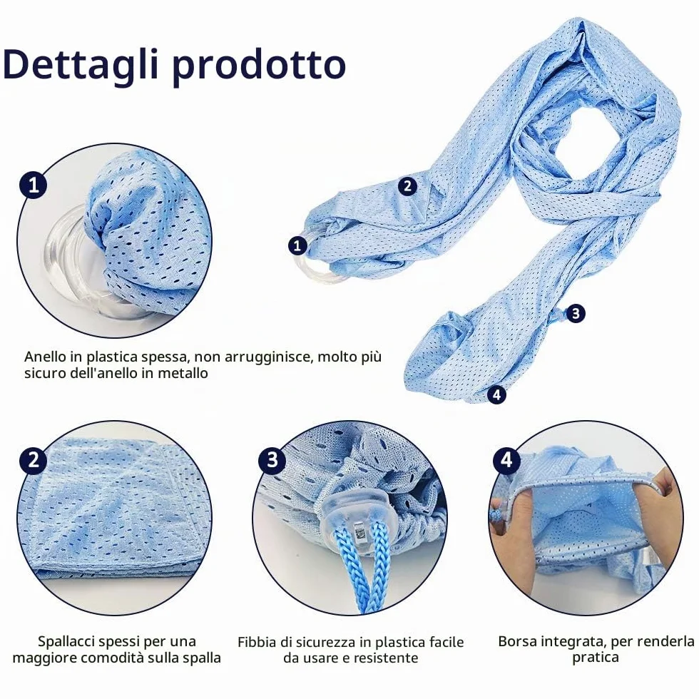 Fascia per bebè regolabile, con anello ad acqua, traspirante, ad asciugatura rapida, in tessuto a rete, perfetto per l'estate, il nuoto, la piscina, la spiaggia (azzurro)