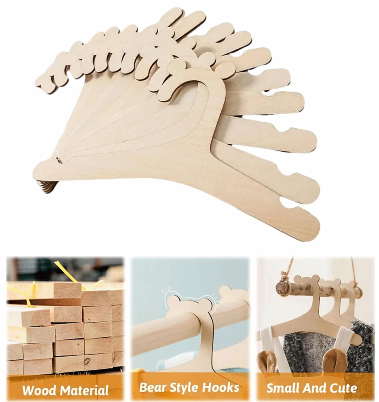 10 Pezzi Grucce in Legno per Bambini - Appendiabiti Antiscivolo Unisex per Vestiti da Bambino