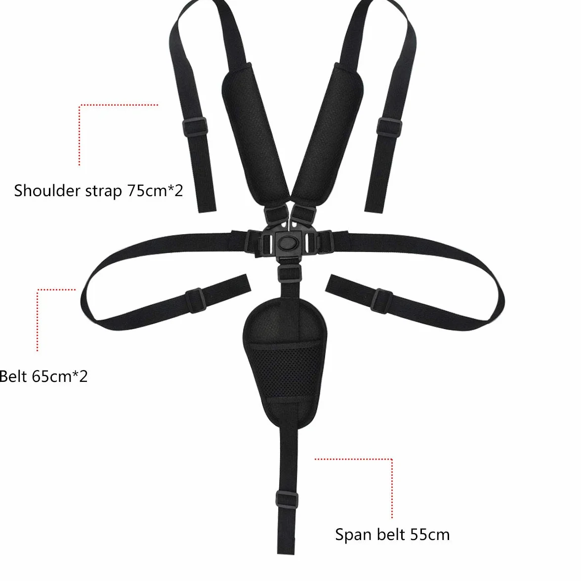 Cinture Universali per Seggiolone,Cintura di Sicurezza a 5 Punti Regolabile,Cinture Passeggino,con Spalline e Protezioni,per Seggiolone, Passeggino e Seggiolino per Bambini,Nero