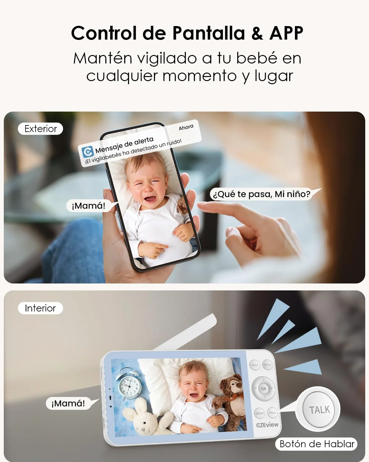 CZEview 5,5" 2.5K Baby Monitor Video e Audio, Luce Notturna & Musica, Telecamera Bambini, Controllo Tramite APP Mobile & Monitor (Blu)