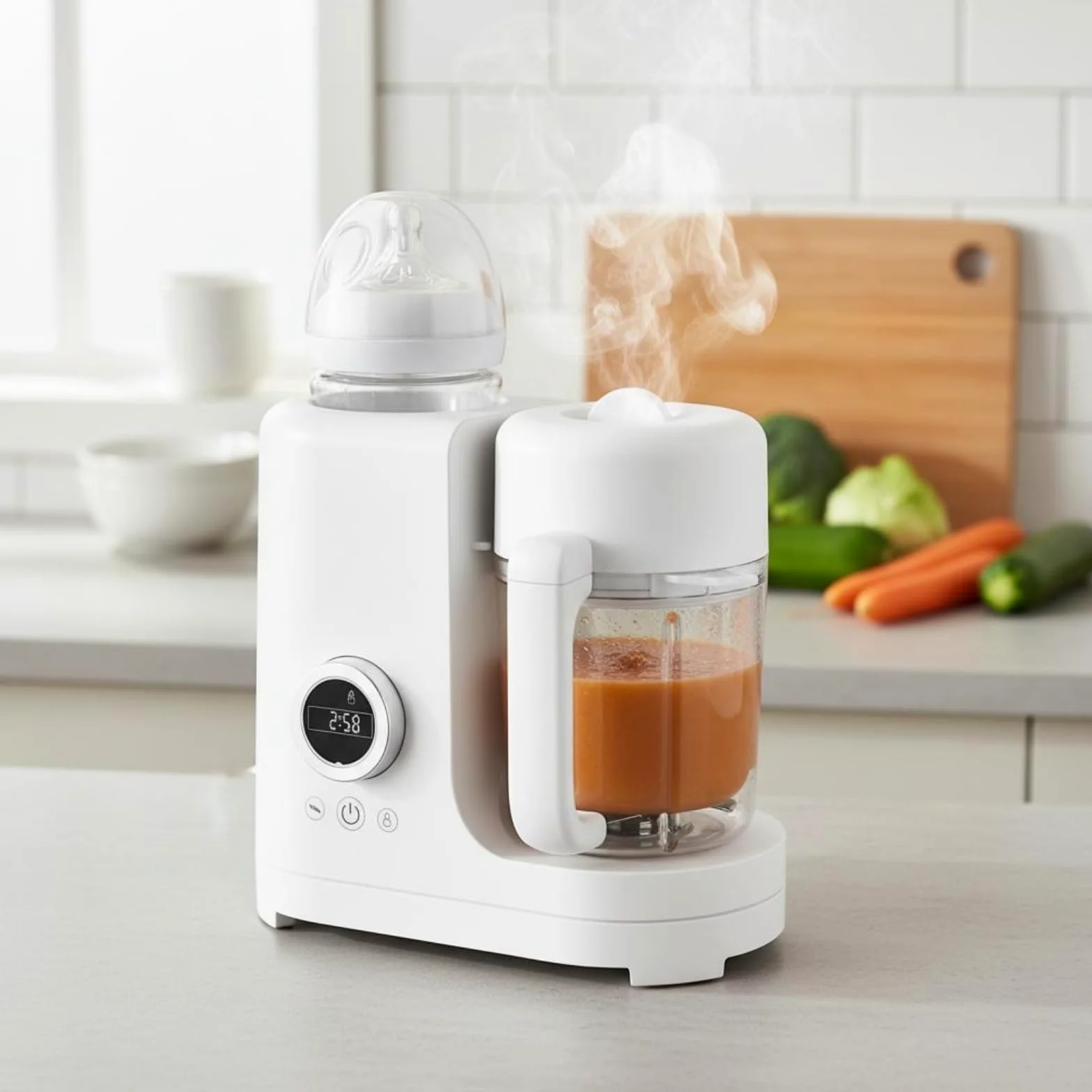 Almencla Infant Vaporiera Cuocipappa Robot Pappe Frullatore Multifunzione con Pannello Frontale Recipiente Visibile in Adatto a Pasti per Cucina Domestica Abitudini di Nutrizione