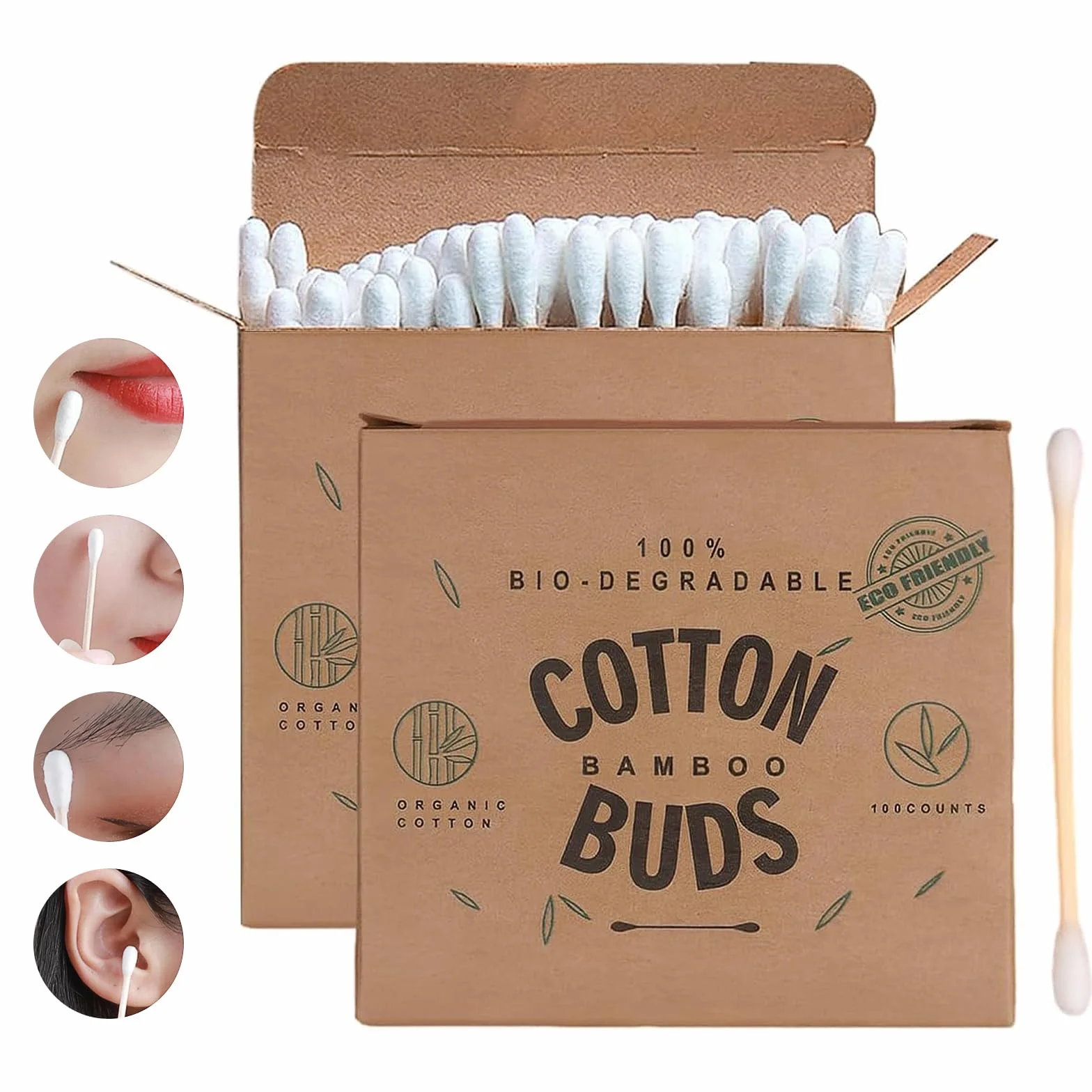 Cotton fioc di bambù Coton Buds, Swabs, Versatili, Ecocompatibili (200 Pezzi)