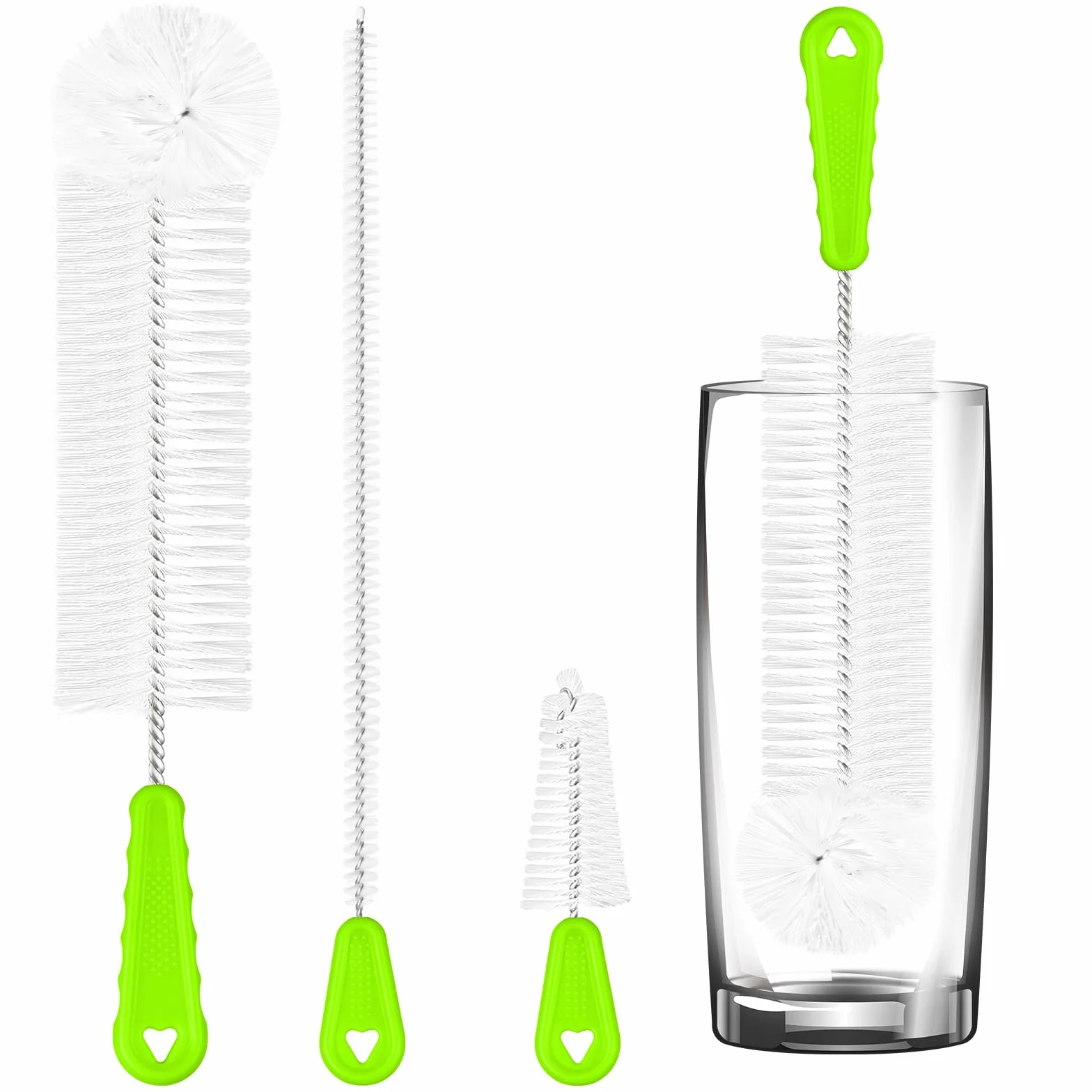 Vicloon 3Pcs Set di spazzole per biberon, Spazzola multiuso spazzola per borraccia spazzola per cannuccia cannucce per la pulizia di bottiglie d'acqua, tazze di vetro e thermos (verde)