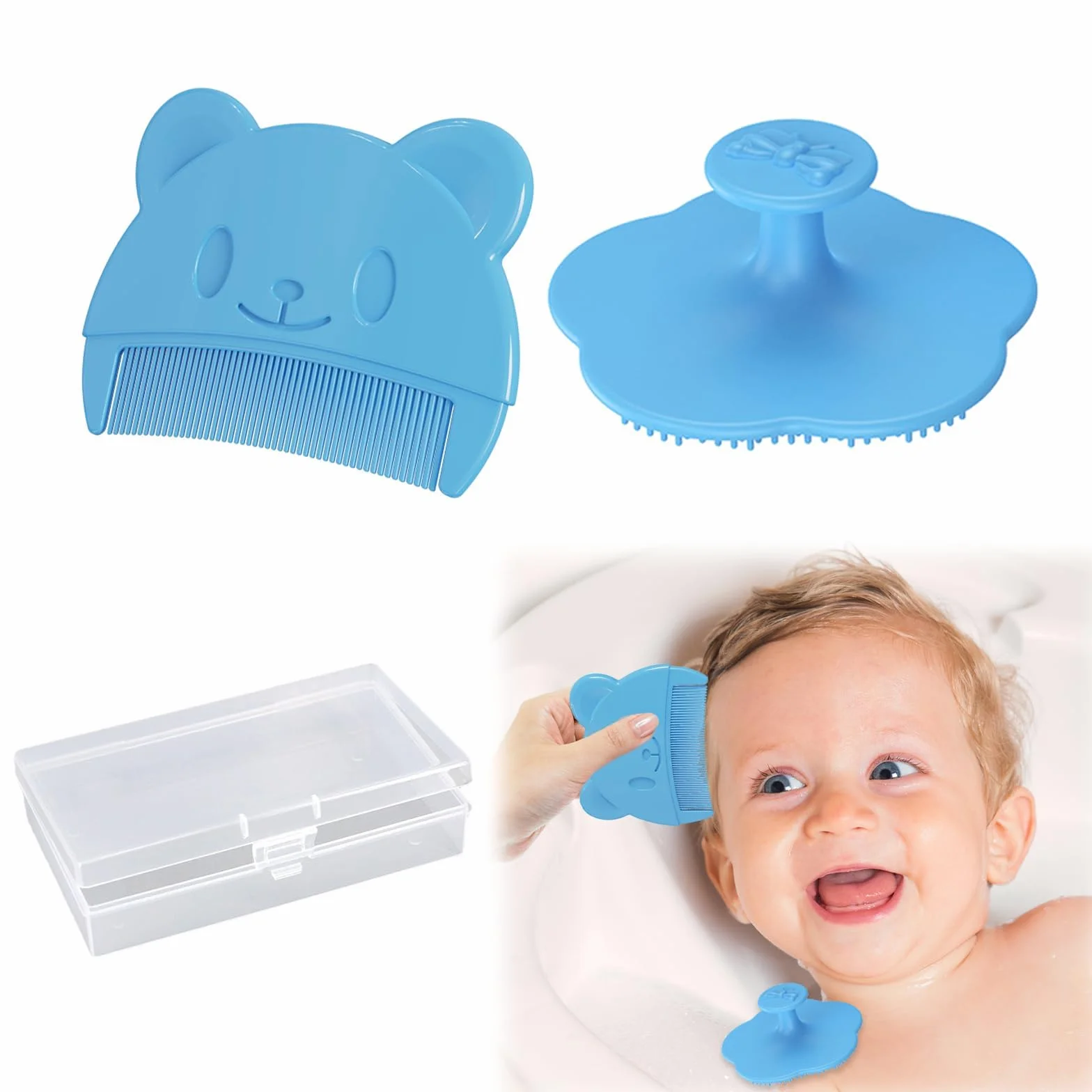 Wekuw 2 Pezzi Spazzola Neonato Pettine Crosta Lattea Neonato Spazzola Bagno Bambini Silicone Pettine Crosta Lattea Aiuta a Massaggiare Delicatamente Il Cuoio Capelluto, Adatto a Neonati e Lattanti