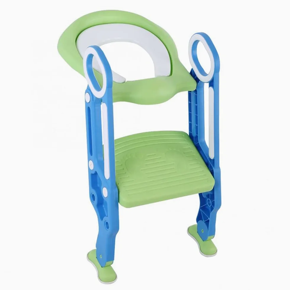 Sedile Portatile per Vasino per Bambini con Scaletta, con Gradino Regolabile in Altezza e Doppi Braccioli per la Sicurezza del WC (Turchese)