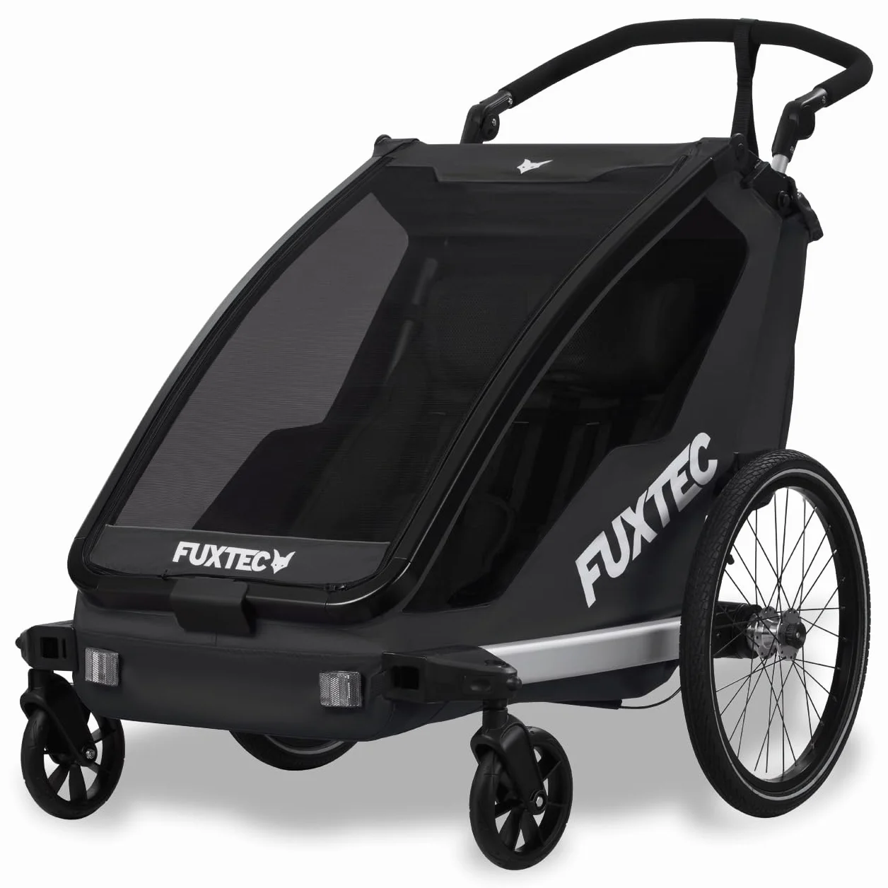 FUXTEC 2 in 1 - Rimorchio per bicicletta con bicicletta da jogging FX-FA1, con rimorchio per 2 bambini, in alluminio, pieghevole, con protezione da pioggia e sole