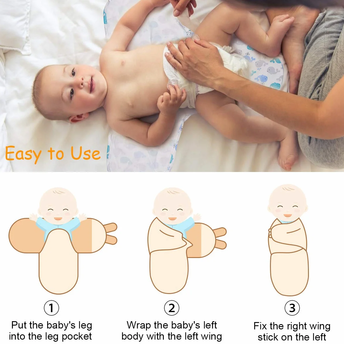 Vicloon Baby Swaddle Coperta, 2Pcs Copertina Avvolgente Regolabile per Neonato, Sacco Nanna Swaddle per Bebè, Copertina Fasciante Sacchi Nanna in Morbido Cotone per Neonati