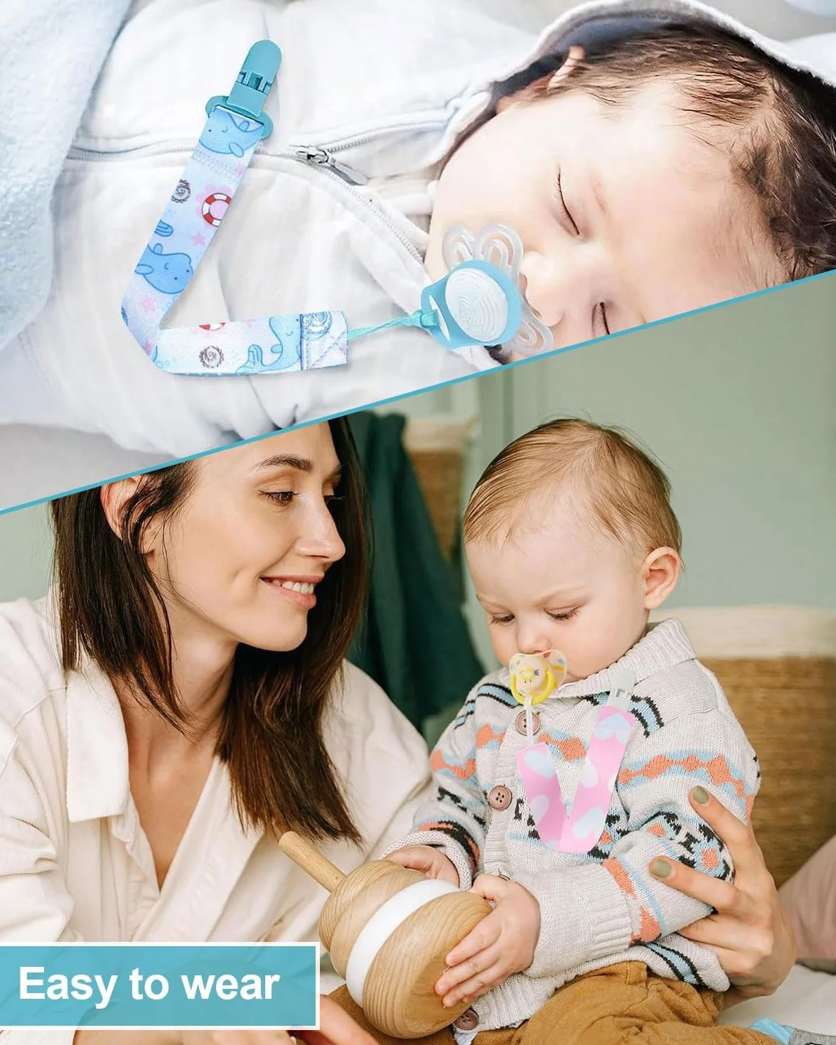 6 Pezzi Ciuccio Catena per Bambini, Catenella Porta succhietto Ciuccio Clip Adattatore per Neonato per Nascita Battesimo Baby Compleanno Natale Regalo