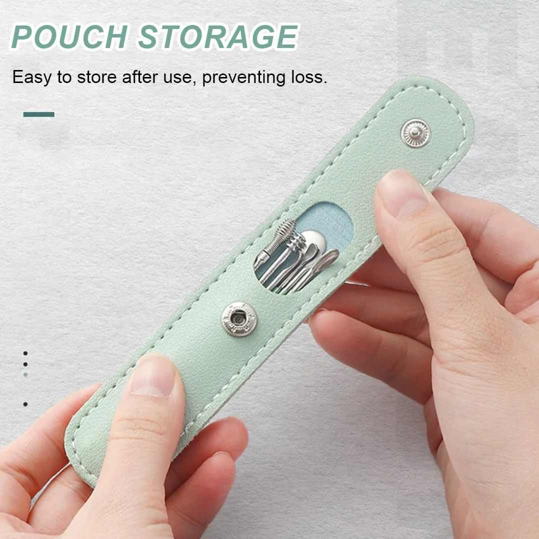 6 Pcs Kit Pulizia Orecchio,Strumenti per Togli Cerume Orecchie Adulti in Acciaio Inox,Pulisci Orecchie,Pulitore Orecchie,Con Custodia Portatile in Pu,Detergente per Orecchie per Adulti Bambini