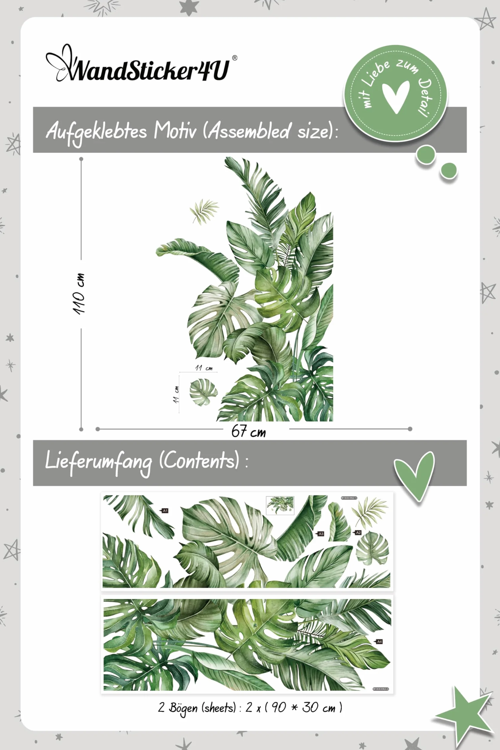 WandSticker4U®- Stickers muraux PLANTES vertes MONSTERA (75x93 cm) I Autocollant mura salon feuilles tropicales palmiers jungle I Déco murale chambre adulte cuisine salle de bain meubles grand