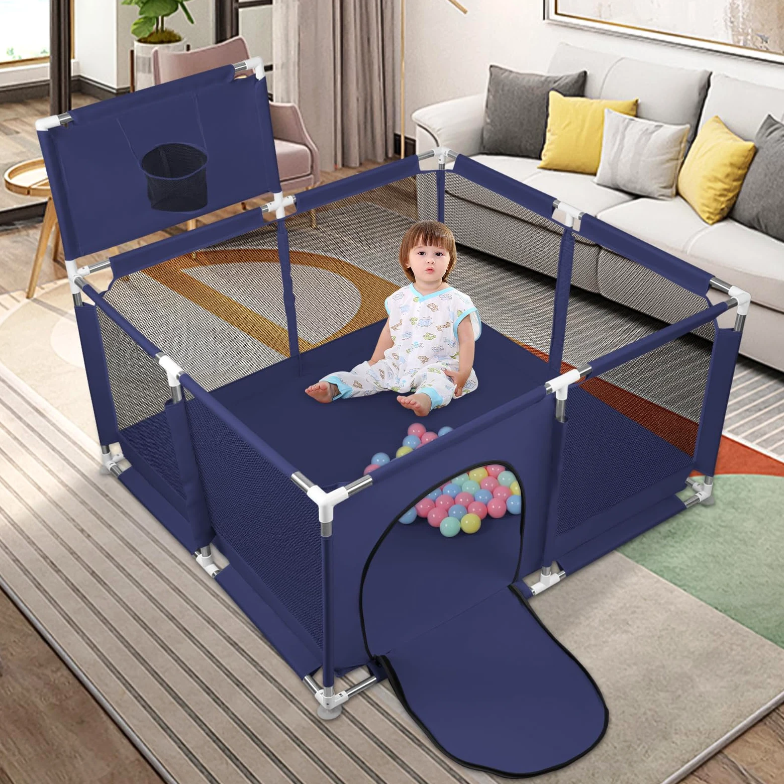 Box compatto per bambini, con 50 palline + 4 piastre di aspirazione, box e stalle con rete traspirante, da 0 a 48 mesi