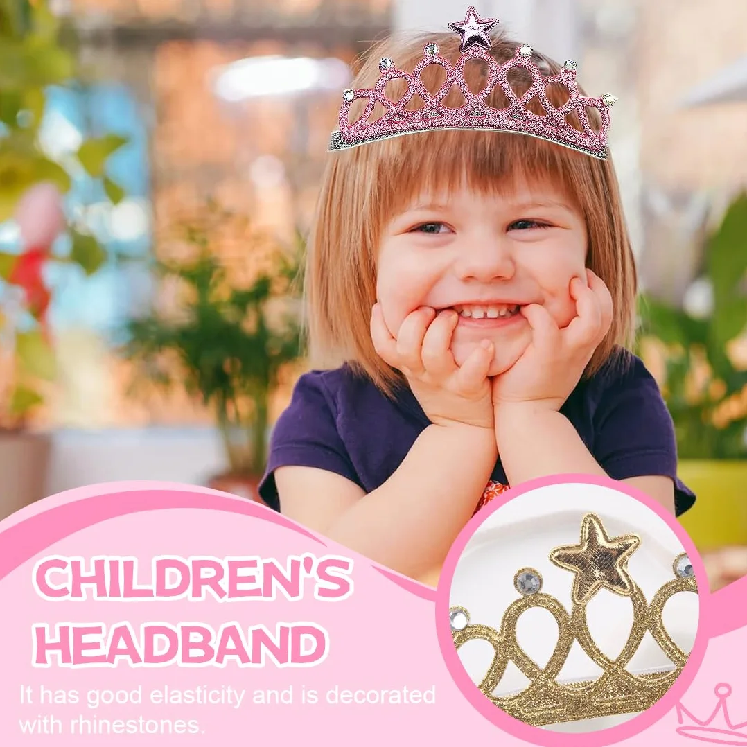 3 Pezzi Fascia Capelli Neonata, Corona Principessa Fascia, Corona Fascia Neonato, Accessori per Bambina, Per Compleanni, Feste, Morbido, Cotone, Elastico, Grazioso(Oro, Argento, Rosa)