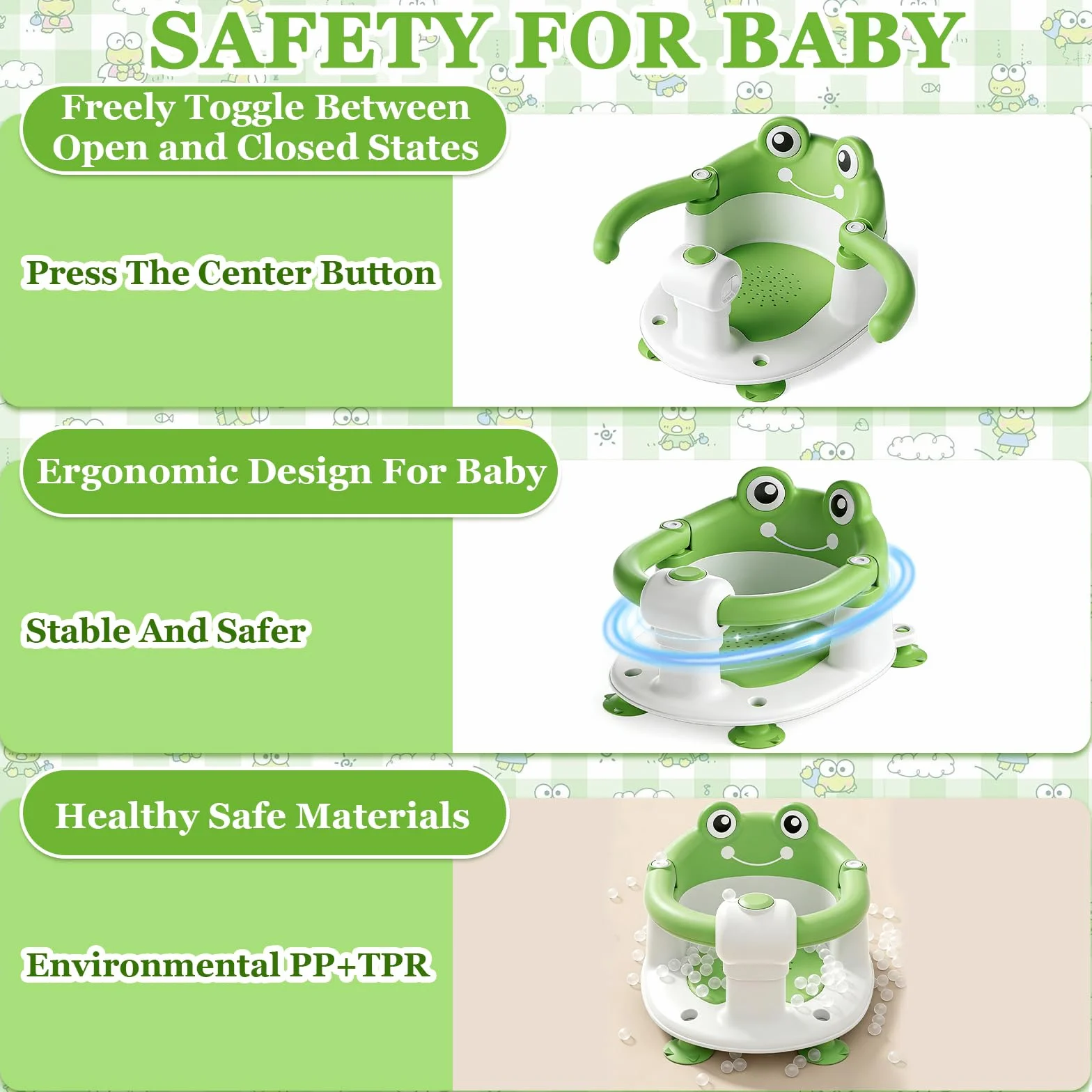 Seggiolino Doccia Bimbo,Bambino Seggiolino da Bagno,Seggiolino Vasca da Bagno Bambino,Seggiolino da Bagno con 4 Ventose,per Bambini a Partire da 6 Mesi per Doccia o Vasca da Bagno - Verde