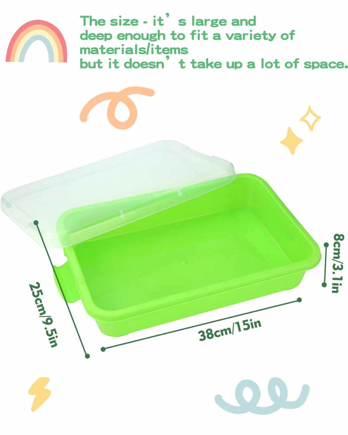 AtMini Vassoio sensoriale portatile da 15 pollici con coperchio, vassoio sensoriale, vassoio di sabbia per asilo per acqua, sabbia, perle e altro ancora (2 pezzi) (verde, rosa)