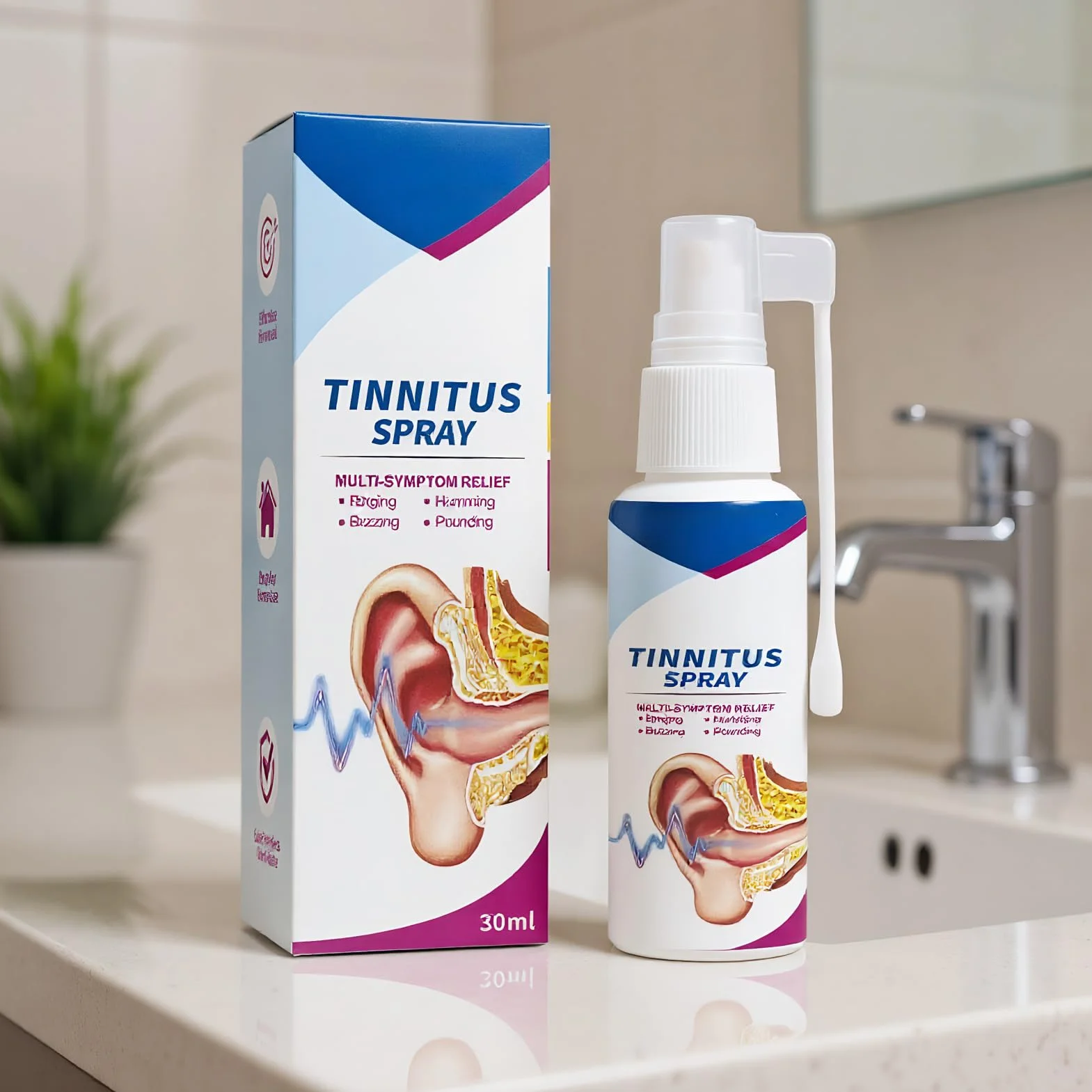 Spray uditivo, 30 ml, spray portatile per alleviare il rumore, per il ripristino 'udito, per bambini, uomini, adulti, all'aperto, viaggi, casa