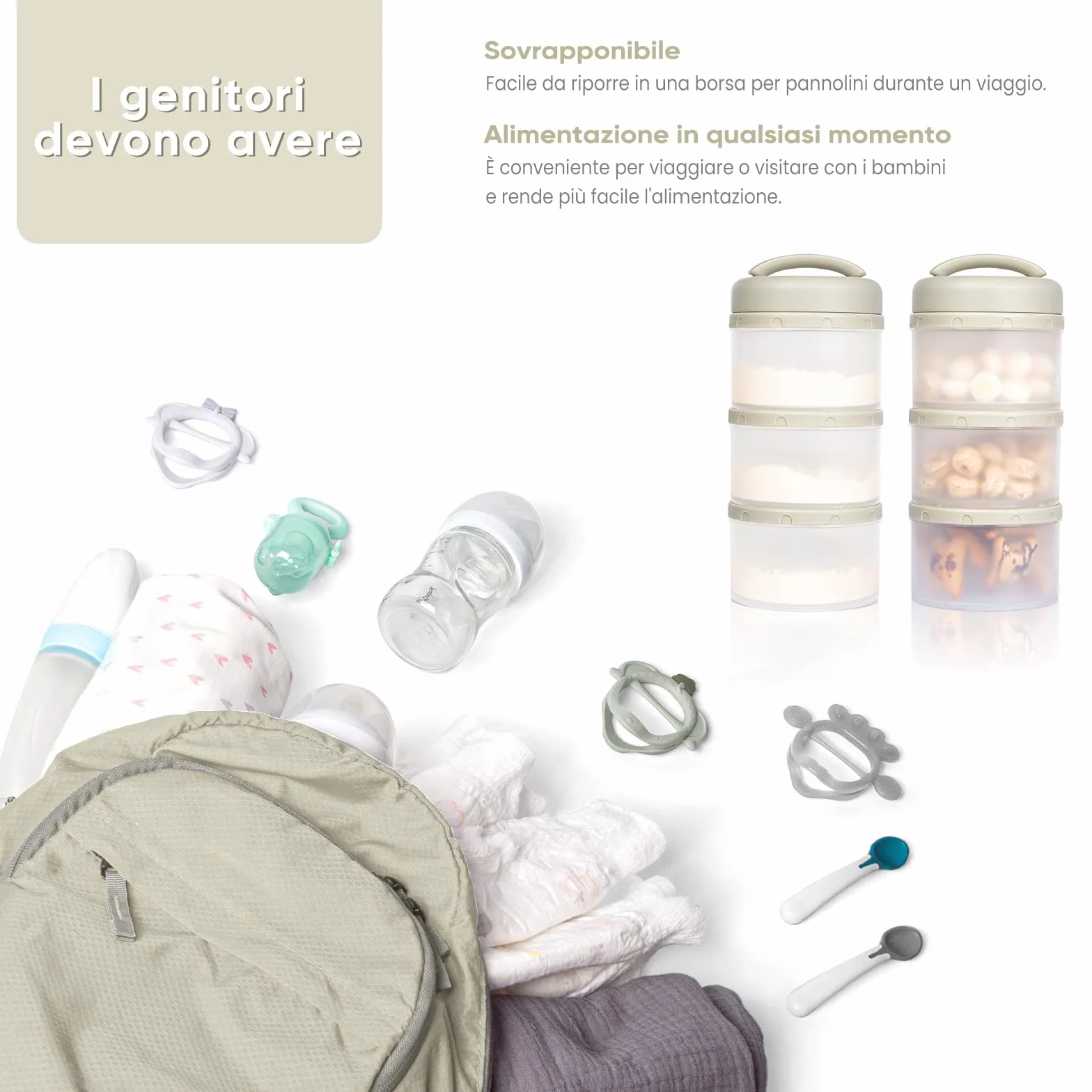 Termichy Dispenser per latte in polvere per neonati, impilabile, confezione da 2 (grigio caldo)
