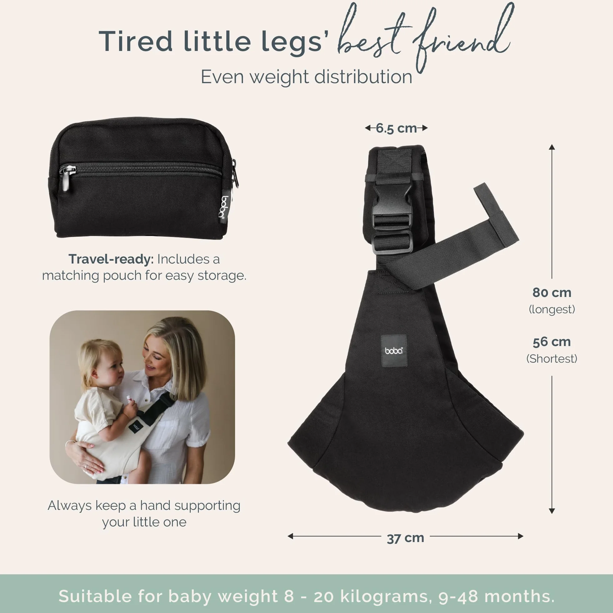 Boba Buddy Fascia Porta Bebe - 100% Cotone, Fascia Laterale Porta Bambino Ergonomico con Spallacci Regolabili, Fibbie di Sicurezza e Seduta Ampia, Include Borsa (9-48 Mesi/8-20 kg) - Grey