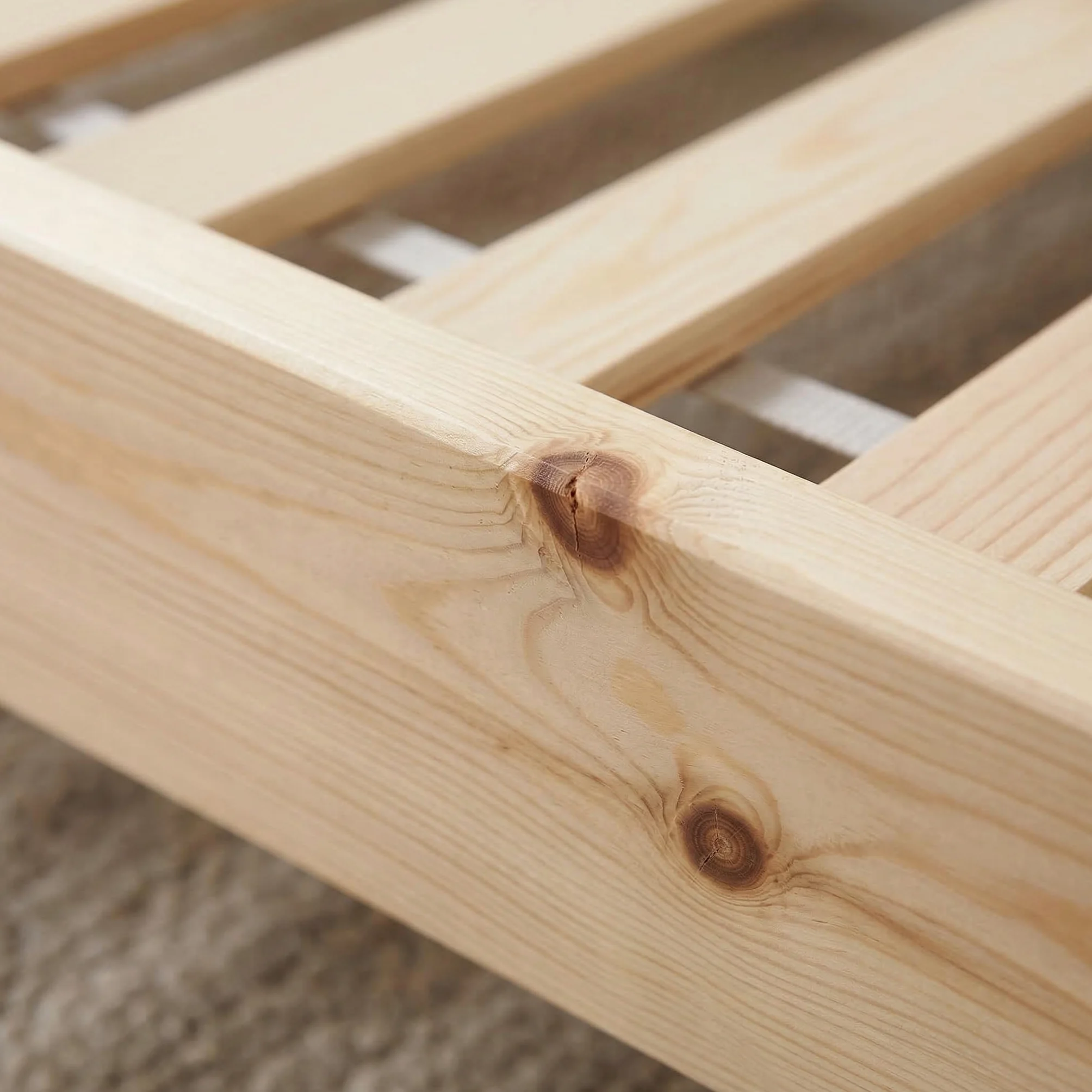 ecoMI Letto per bambini con protezione anticaduta e rete a doghe, letto da pavimento Montessori in legno di pino massiccio, letto singolo, naturale, 80 x 160 cm