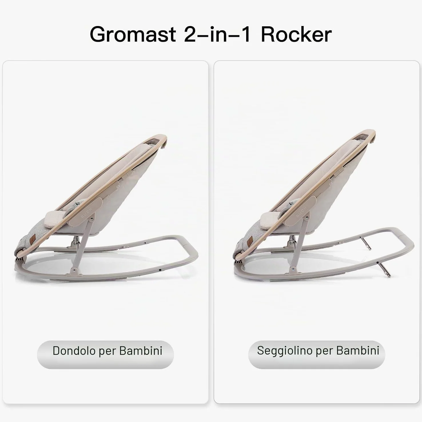 Gromast Sedia a dondolo 2 in 1 per neonati, dondolo portatile con 3 posizioni reclinabili, giocattoli da appendere e borsa da viaggio - Grigio chiaro