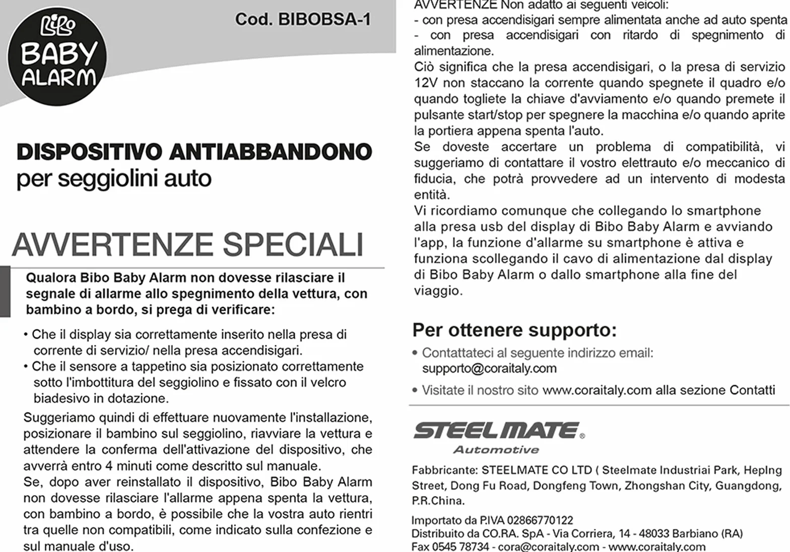 Dispositivo antiabbandono BIBO Baby Alarm. Funziona Con e Senza smartphone. Facile da Installare e Utilizzare. Sistema Esclusivo Doppia Sicurezza. Allarme visivo e sonoro