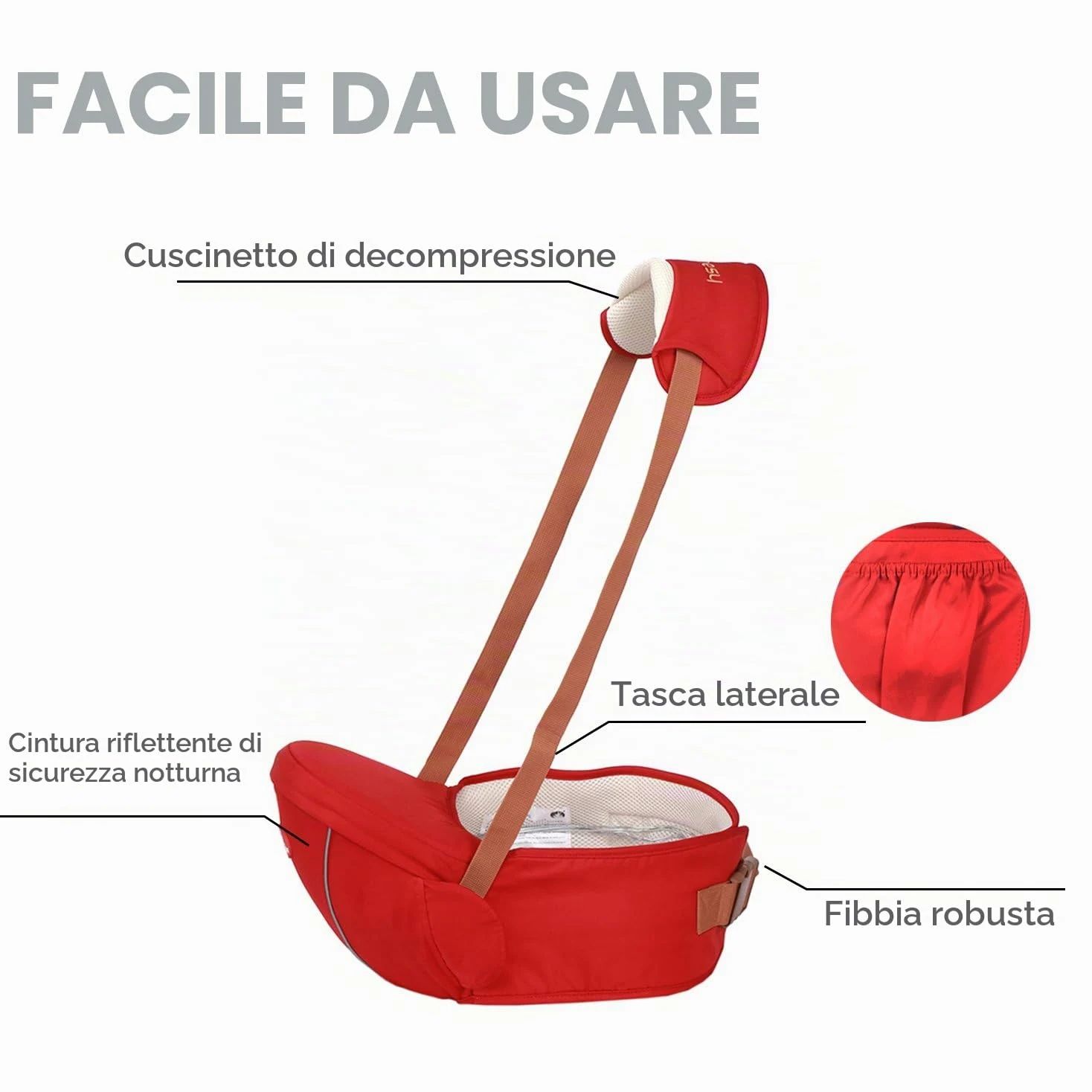 SONARIN Premio Hipseat Baby Carrier, Portantina per bebè, Sicuro e Comodo, Formato Libero, Cintura Anteriore Portaoggetti(Rosso Scuro)