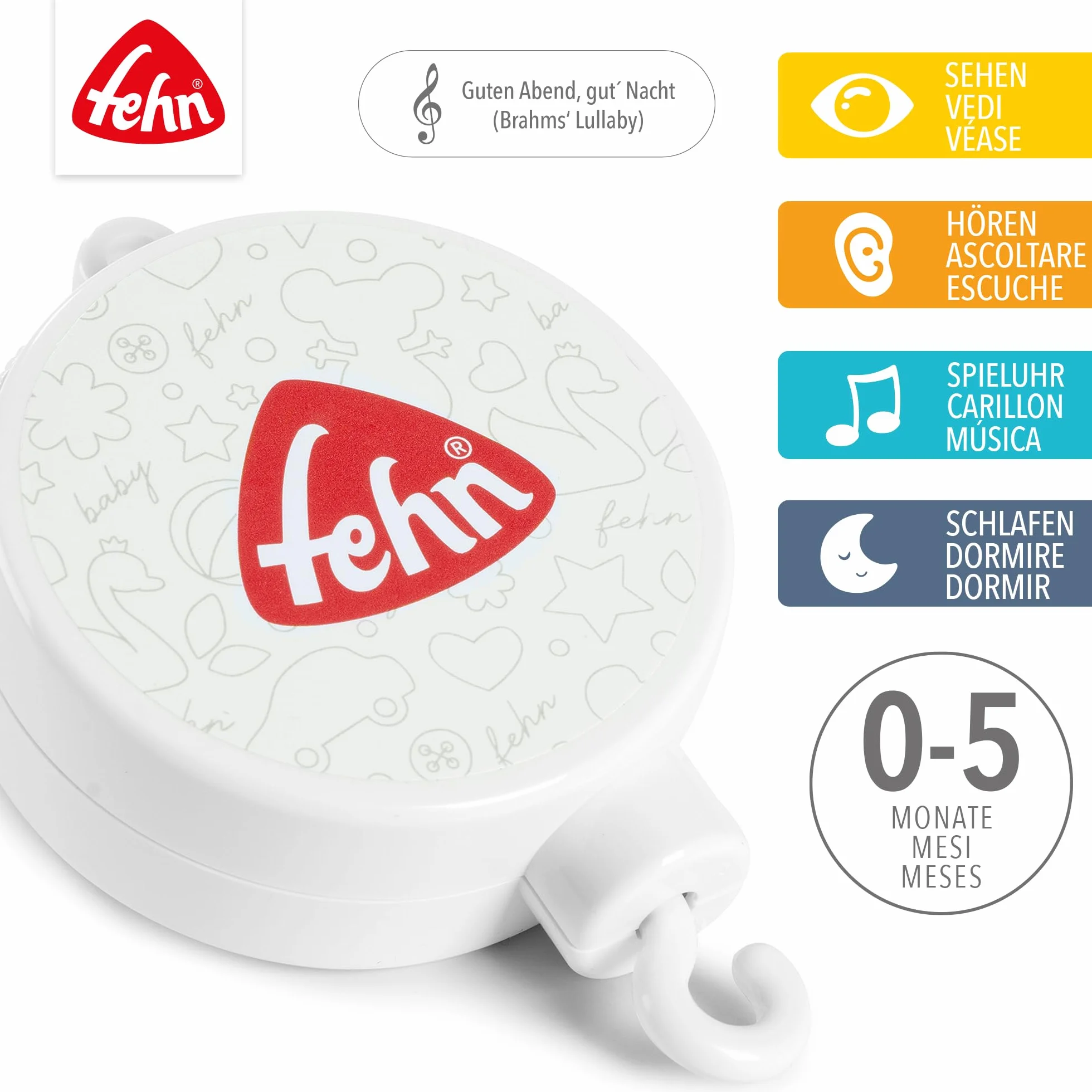 Fehn Mobile carillon – Aiuto per addormentare il vostro bambino con la melodia Ninna nanna di Brahms – per bambini, adatto a tutti i mobili musicali del nostro marchio – per neonati e bambini piccoli