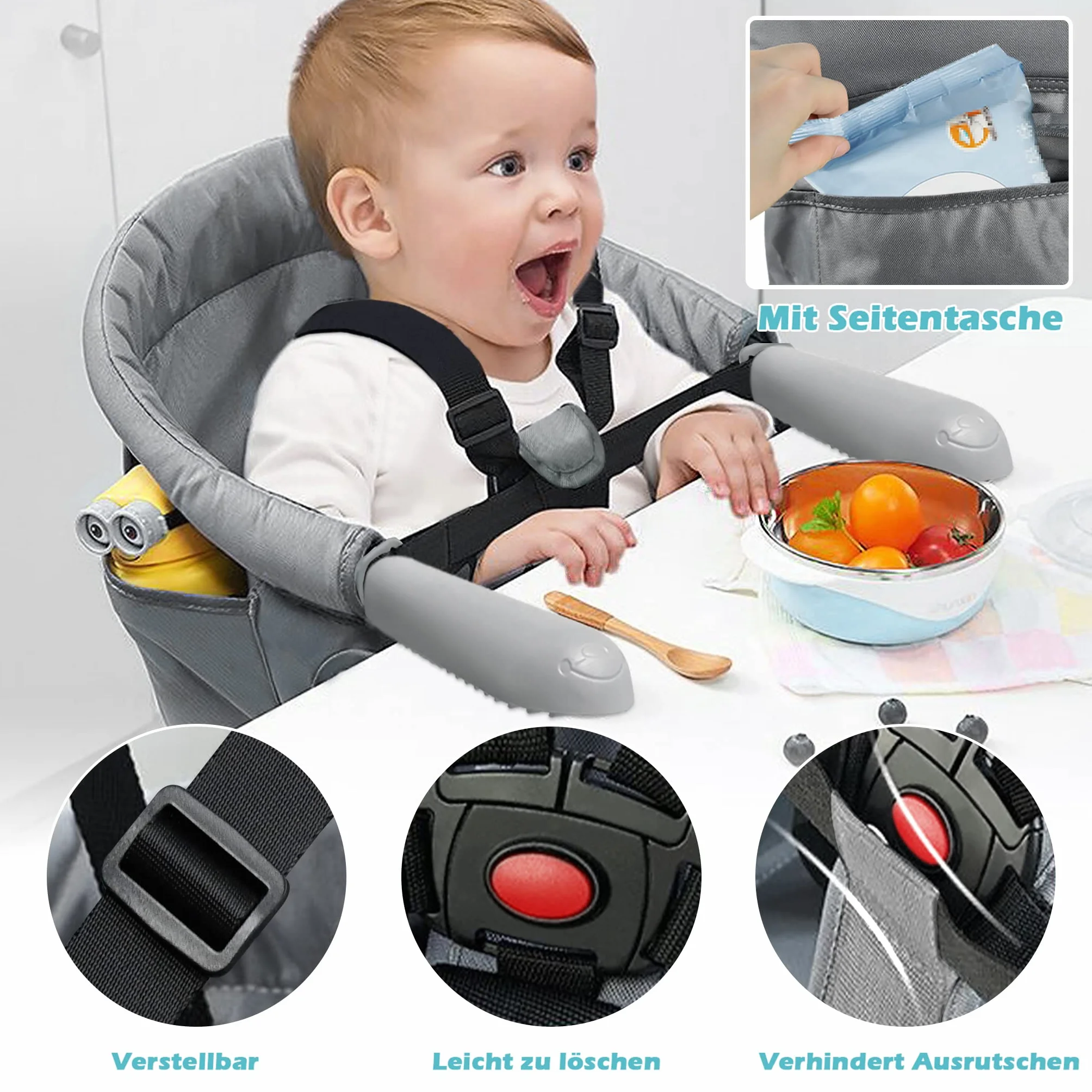 Seggiolone per bebè, seggiolino da tavolo portatile con borsa per il trasporto, sollevatore per sedia da tavolo, sicurezza sedia pieghevole, ideale per casa e in viaggio.