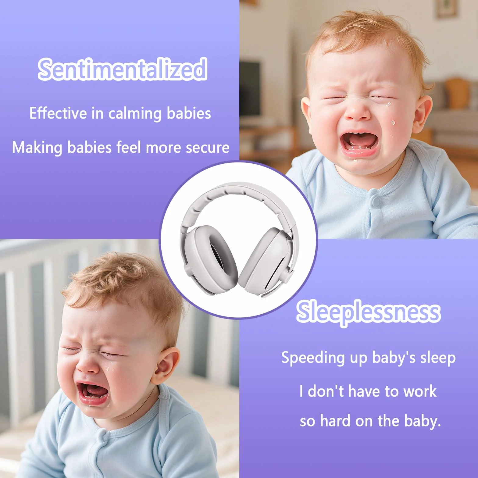 2 in 1 Cuffie Neonato Antirumore Protettori Acustici per Neonati Archetto Regolabile Antiscivolo e Antistress Protezione Acustica Ideale per Neonati Fino a 48 Mesi