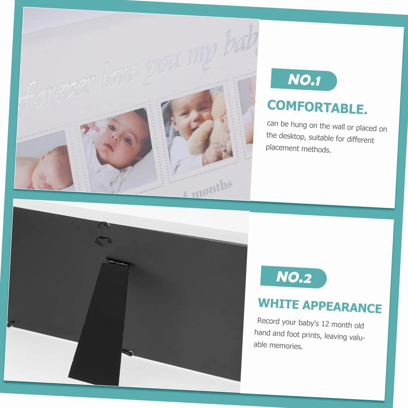 Portafoto Impronte Mani e Piedi Neonata 12 Mesi Bianco | Pp e Pvc, Esposizione da Tavolo, Regalo per Genitori di Neonati, Stile Semplice ed Elegante