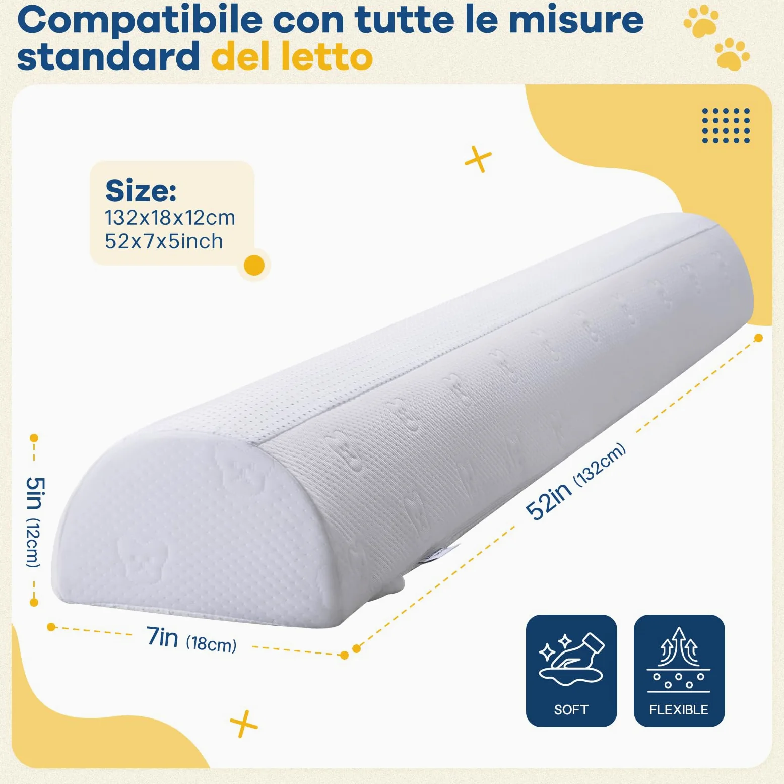 Sponda Letto Bambini in Schiuma Semicircolare, Barriera Letto con Fodera Rimovibile Lavabile, Protezione Antiscivolo per Letti Singoli, Matrimoniali, Queen e King, Confezione da 2