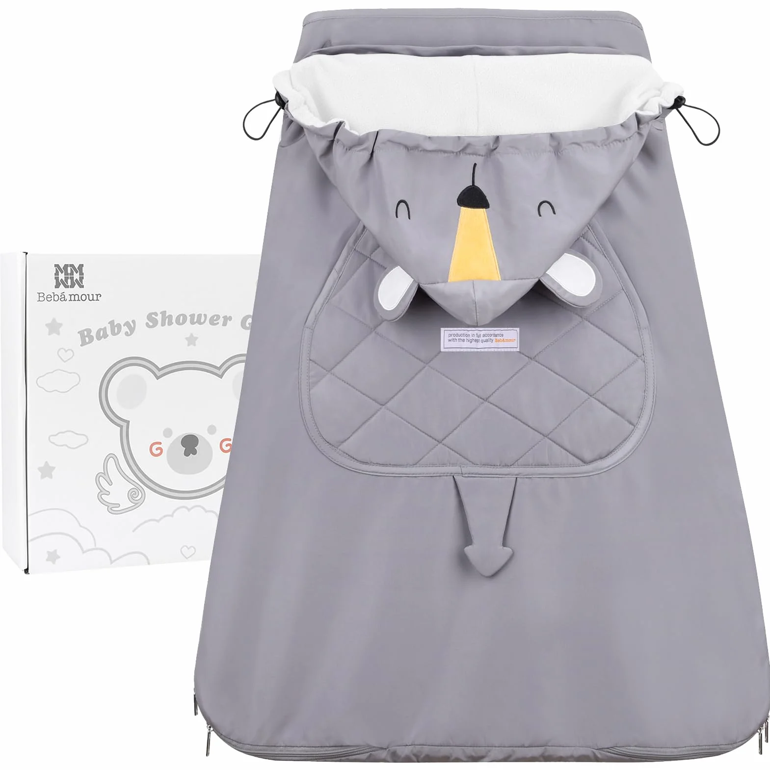 Bebear Copertura invernale per marsupio Calda felpa universale con cappuccio per marsupio per tutte le stagioni(Grey Koalas)