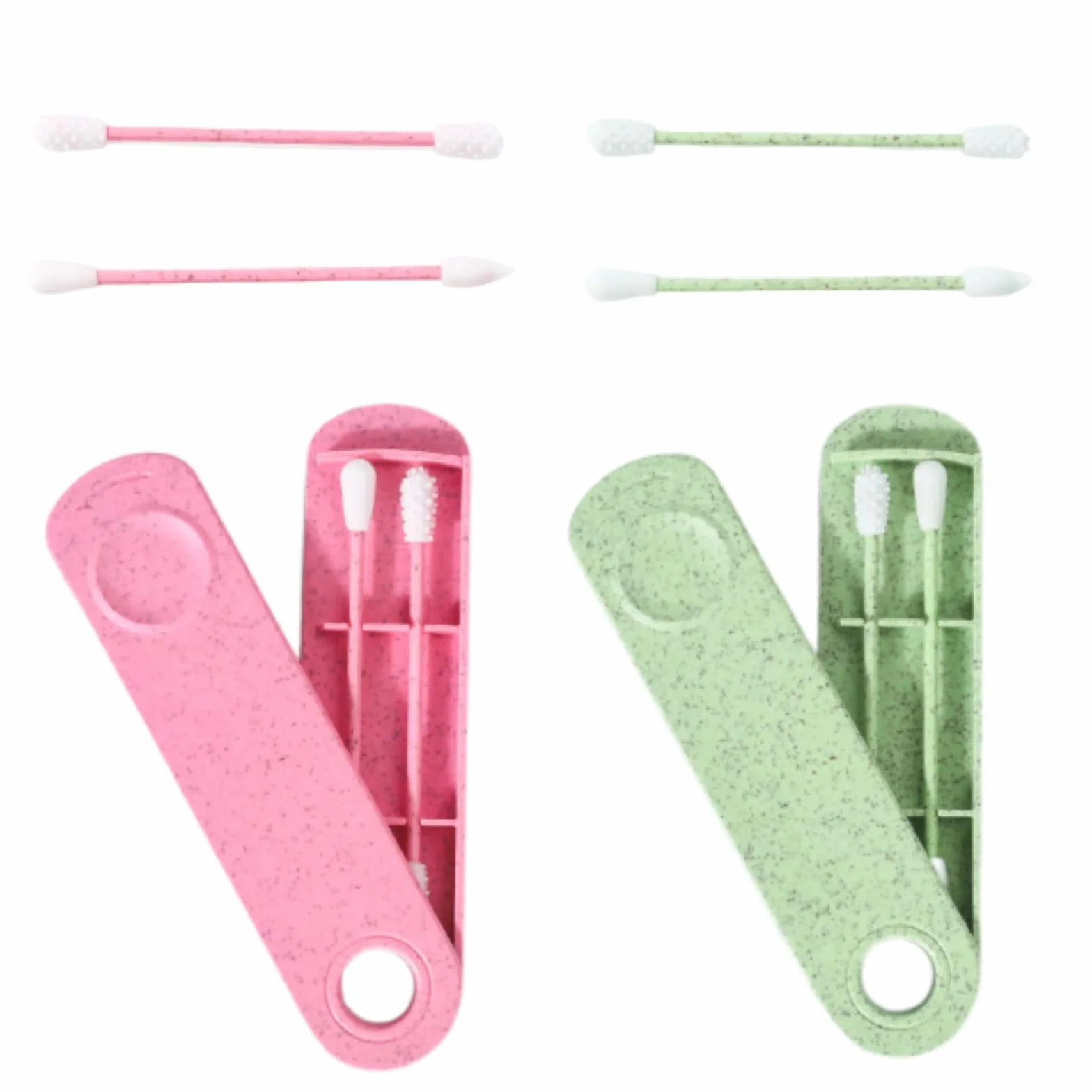 GWAWG 4 Pezzi Cotton Fioc Riutilizzabile per Pulizia Orecchio Tampone Riutilizzabile Spirale a Doppia Estremità con 2 Supporti da Viaggio Verde e Blu la Pulizia Delle Orecchie Il Trucco, ecc