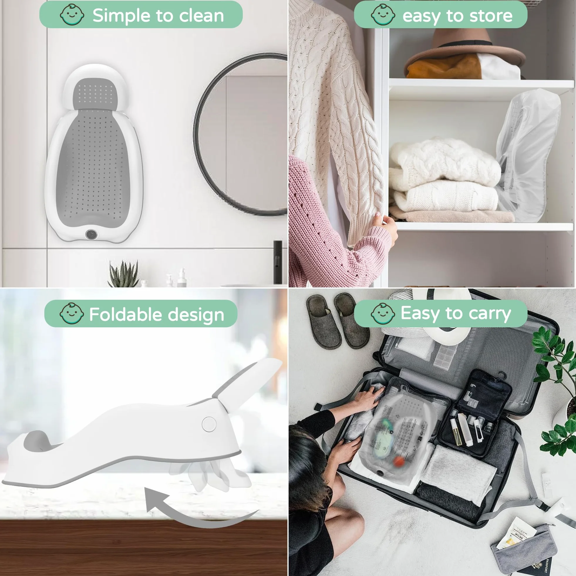 babove Supporto per il bagnetto per neonati, vasca da bagno con termometro, vasca da bagno pieghevole per bambini, vaschetta per neonati per gli elementi essenziali per neonati (grigio scuro)