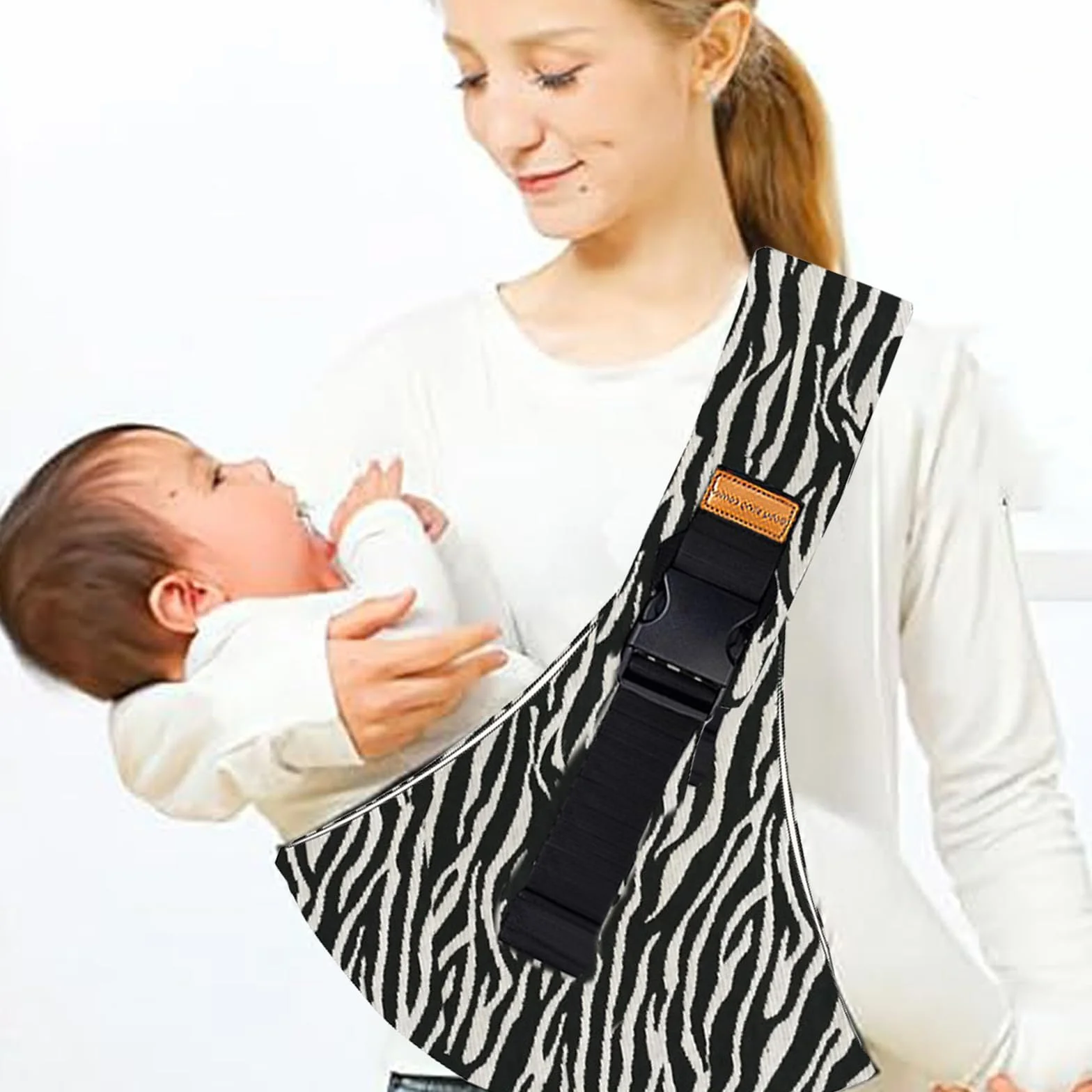 Marsupio Neonato 6-36 Mesi Regolabile Fascia Porta Bebe per Dormire Supporto Stabile Baby Carrier Leggero e Traspirante Laterale Porta Bambino Accessori per Neonati (Strisce Zebra)