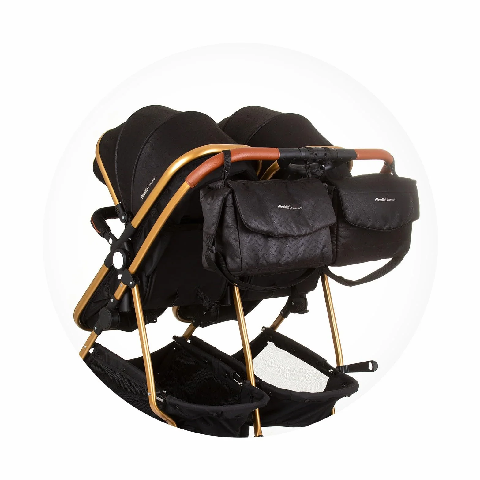 DUO SMART - Passeggino gemelli o bambini stretti, larghezza 79 cm, nero + 2 accoglienti neri