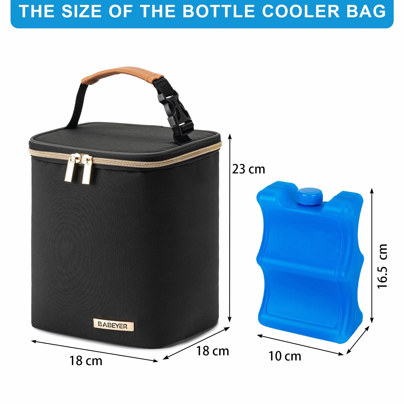 Borsa termica per latte materno, borsa termica per biberon con sacchetto di ghiaccio per 4 bottiglie fino a 120 ml – 270 ml, perfetta per l'asilo nido, i viaggi, madri che allattano, nero