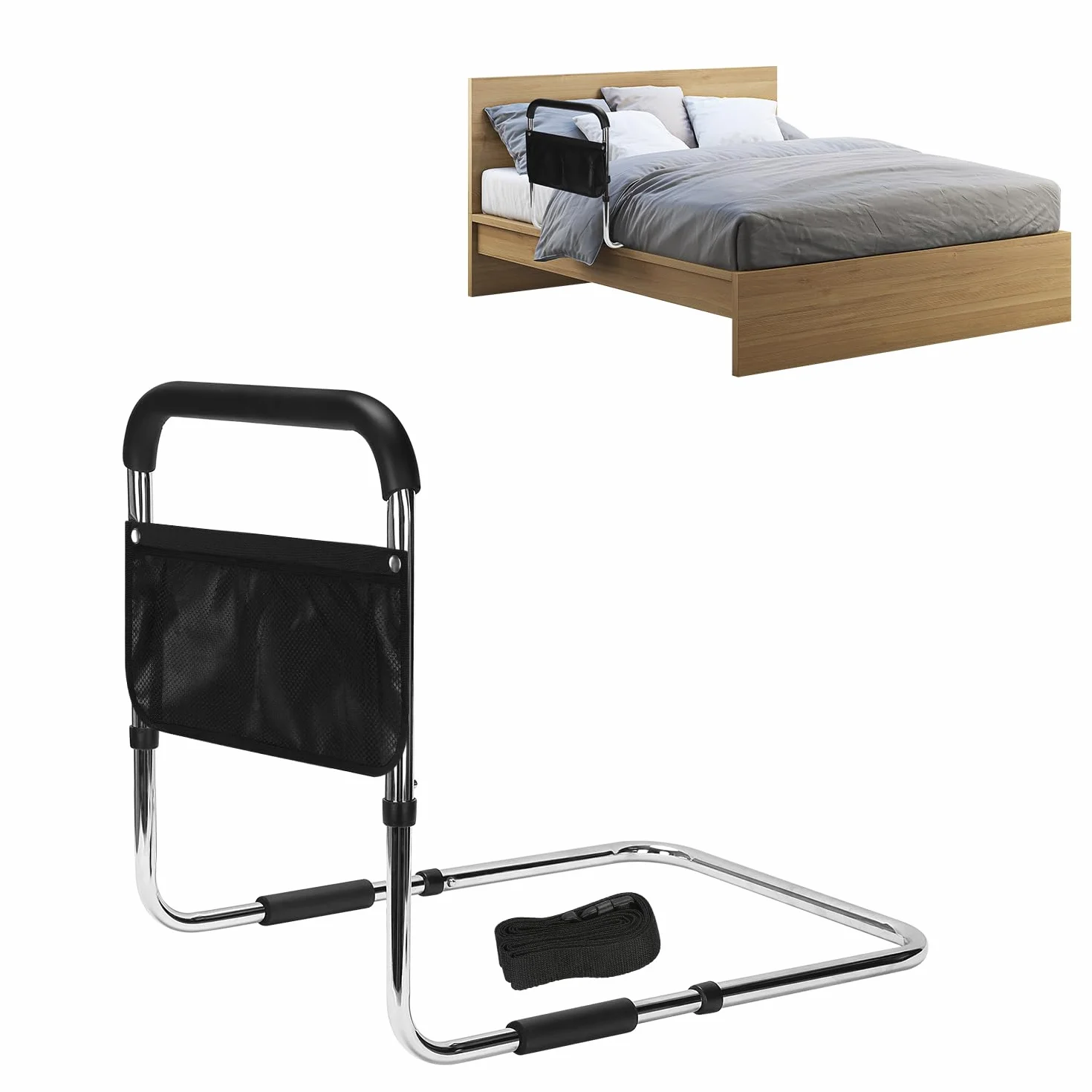 supregear Sponde Letto Anziani, Sbarra Letto Lega di Alluminio Portatile Barriera Letto Regolabili in Altezza per Anziani e Disabili Gravidanza con Stoccaggio Sacchetto e Fissaggio Cinghia