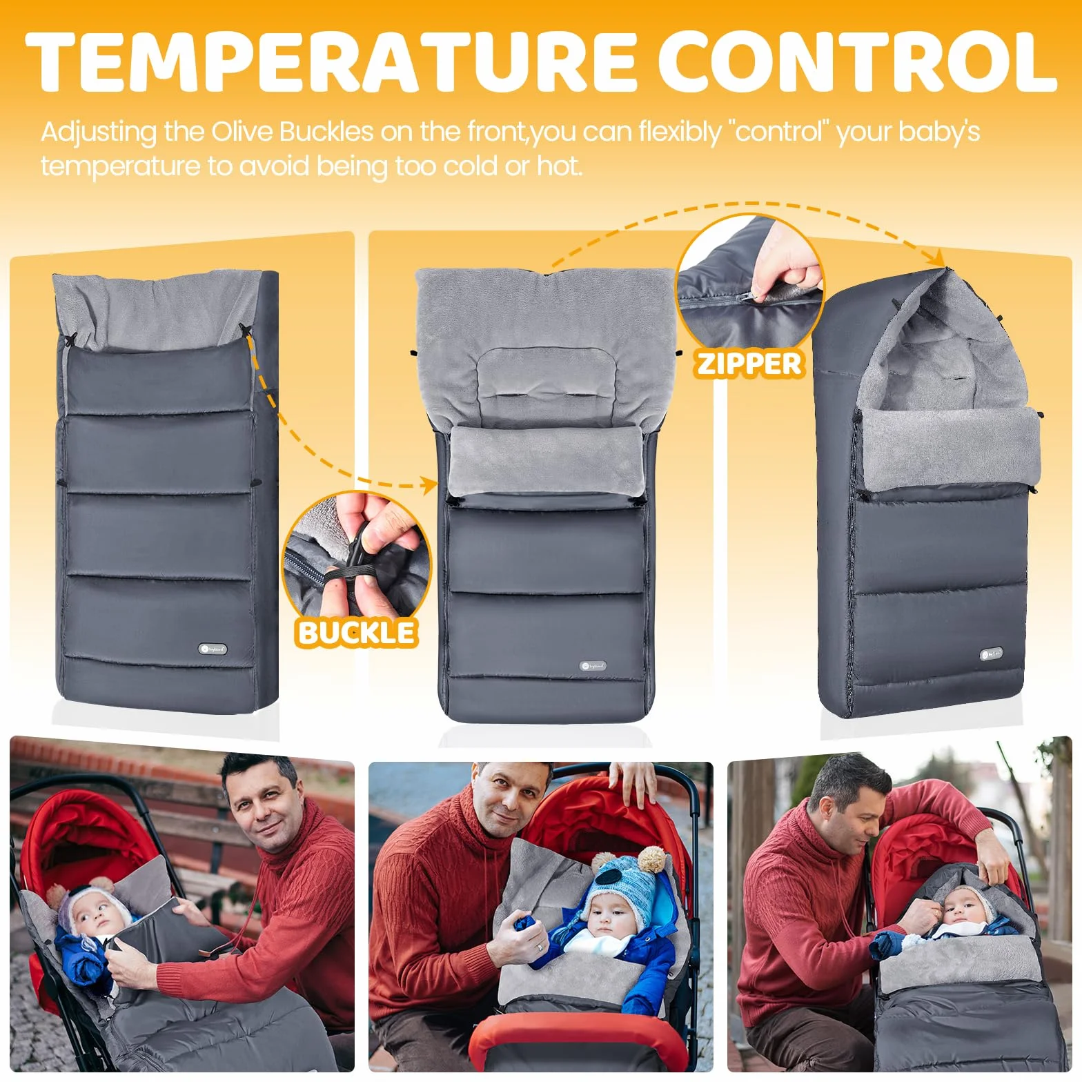 Ivywind Sacco Passeggino Universale, Impermeabile Sacco Invernale Passeggino con Cerniera Regolabile, Inverno Coprigambe Passeggino Universale, Lavabile e Staccabile, Caldo, Grigio